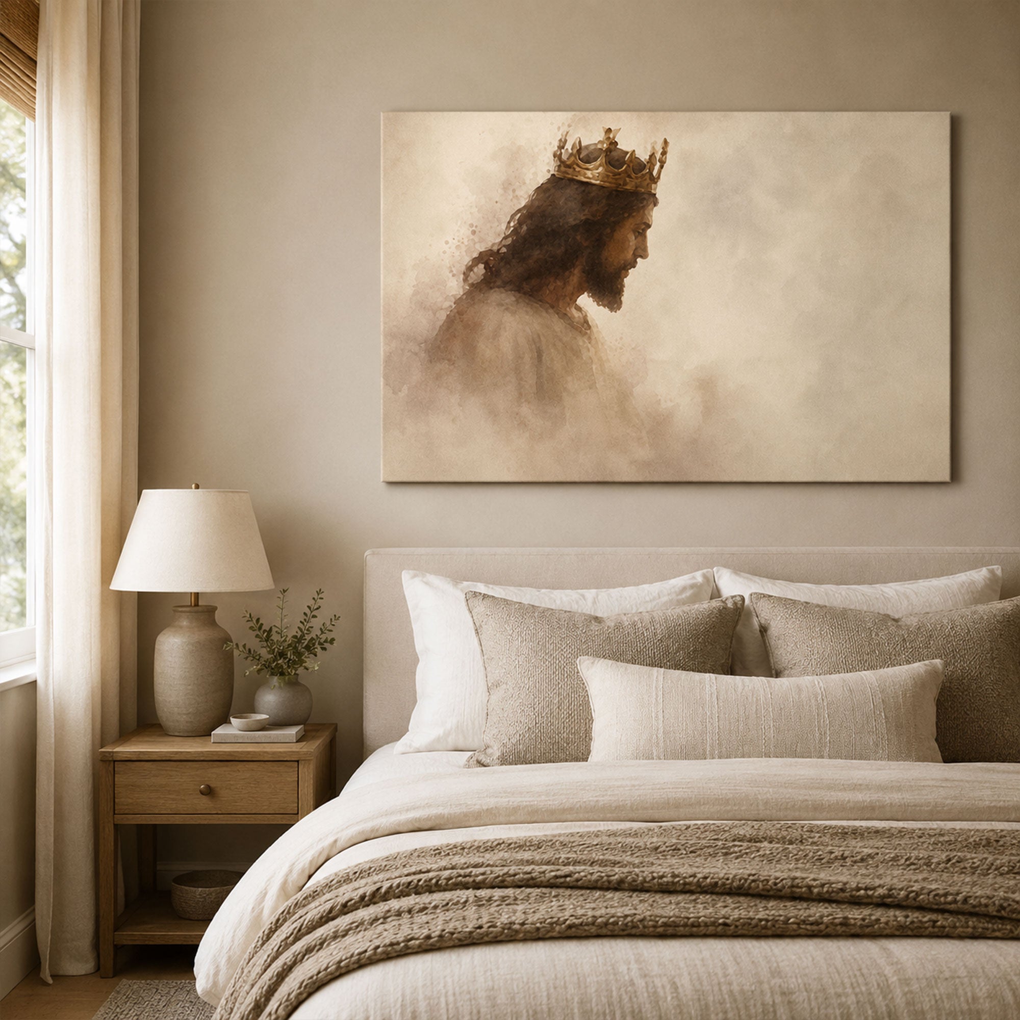 Christ the King Canvas Print, Sepia Jesus Portrait Christian Wall Art, Faith Home Decor Gift