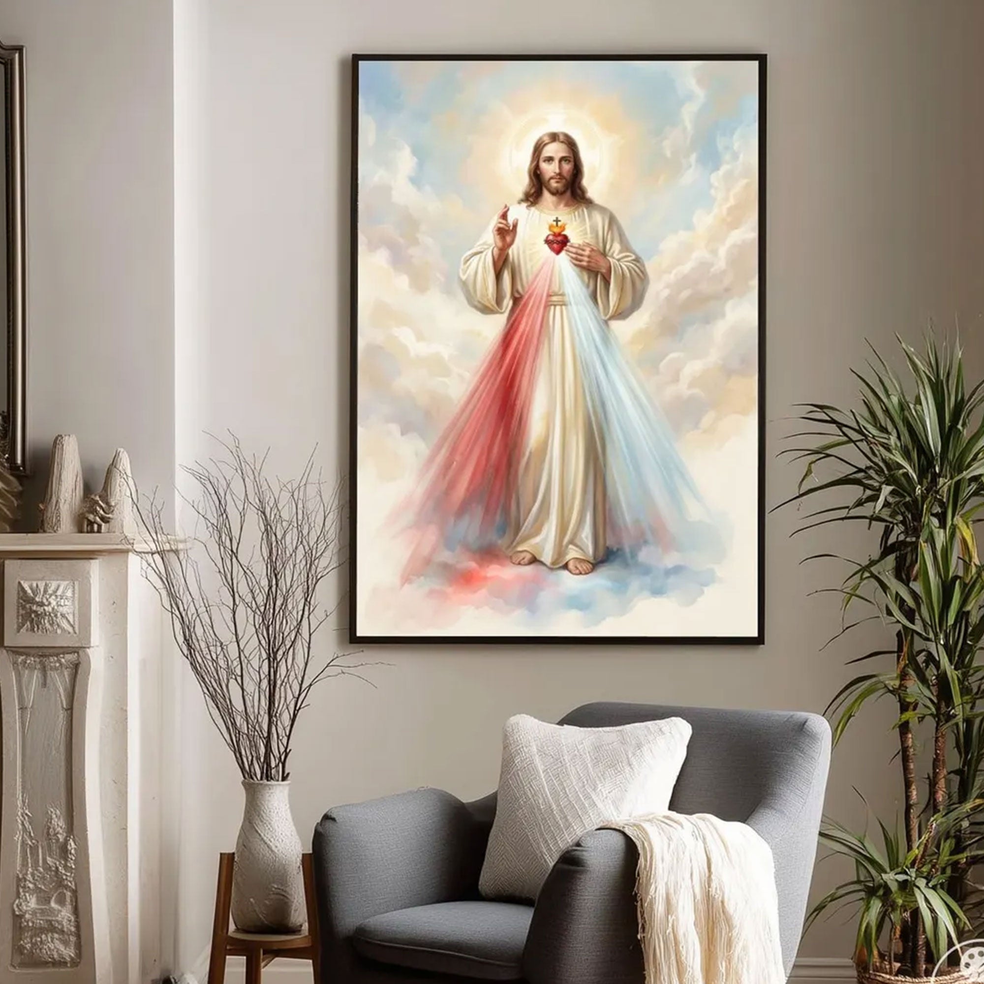 Divine Mercy Sacred Heart of Jesus Canvas Print, Christian Wall Art Catholic Decor