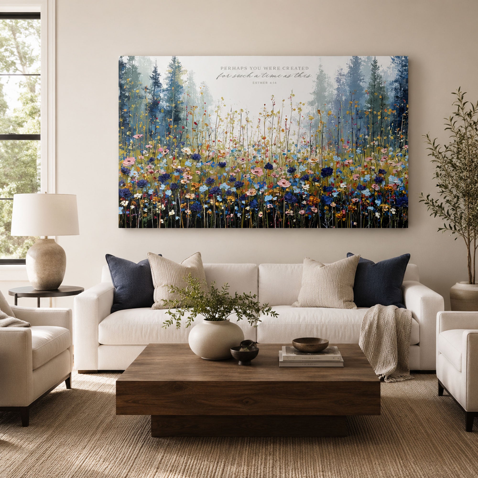 Esther 4:14 For Such a Time as This Canvas Print, Blue Mountain Meadow Christian Wall Art, Inspirational Gift for Women