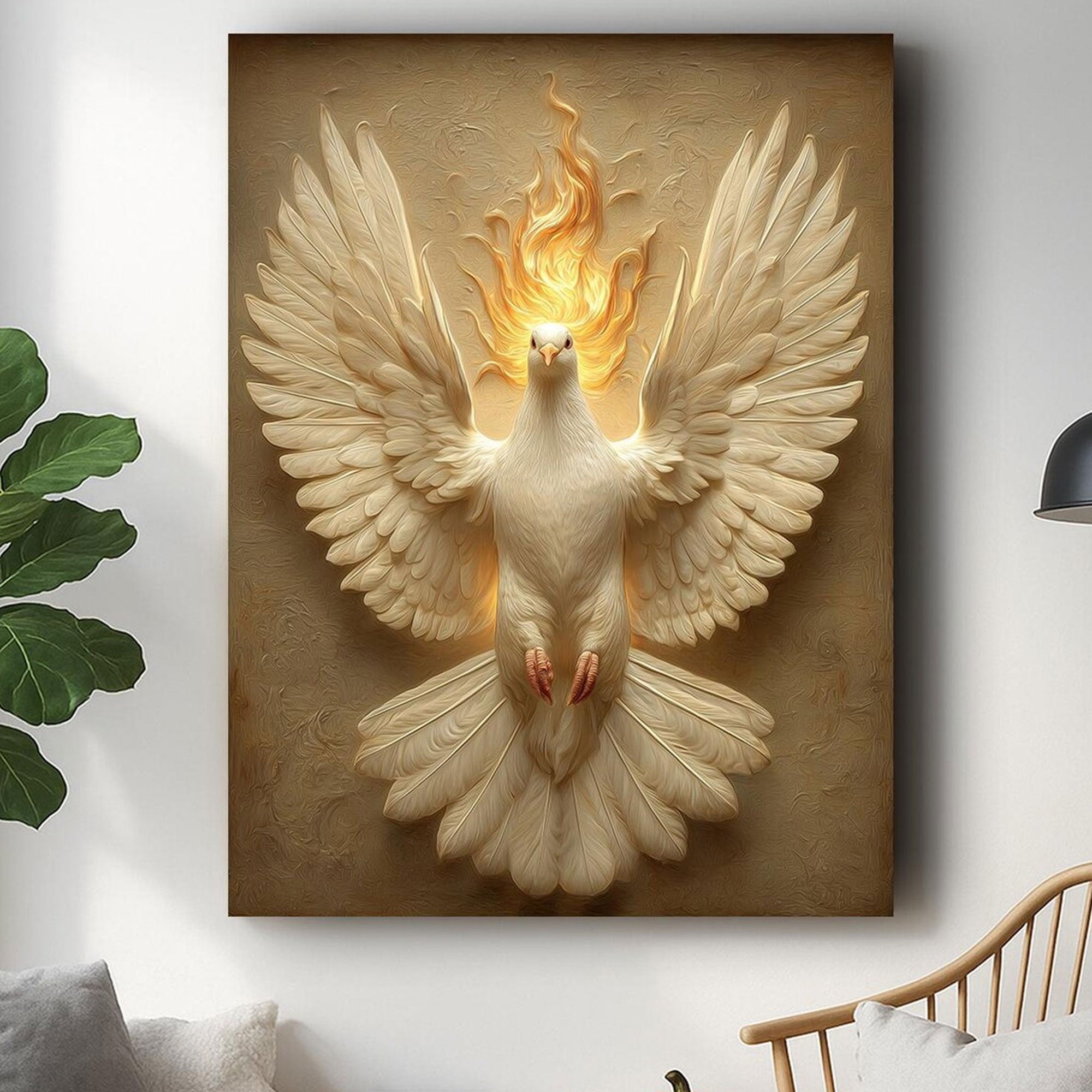 Holy Spirit Dove Canvas Print, Pentecost Fire Christian Wall Art, Symbol of Divine Presence and Power, Religious Faith Decor, Inspirational Spiritual Gift