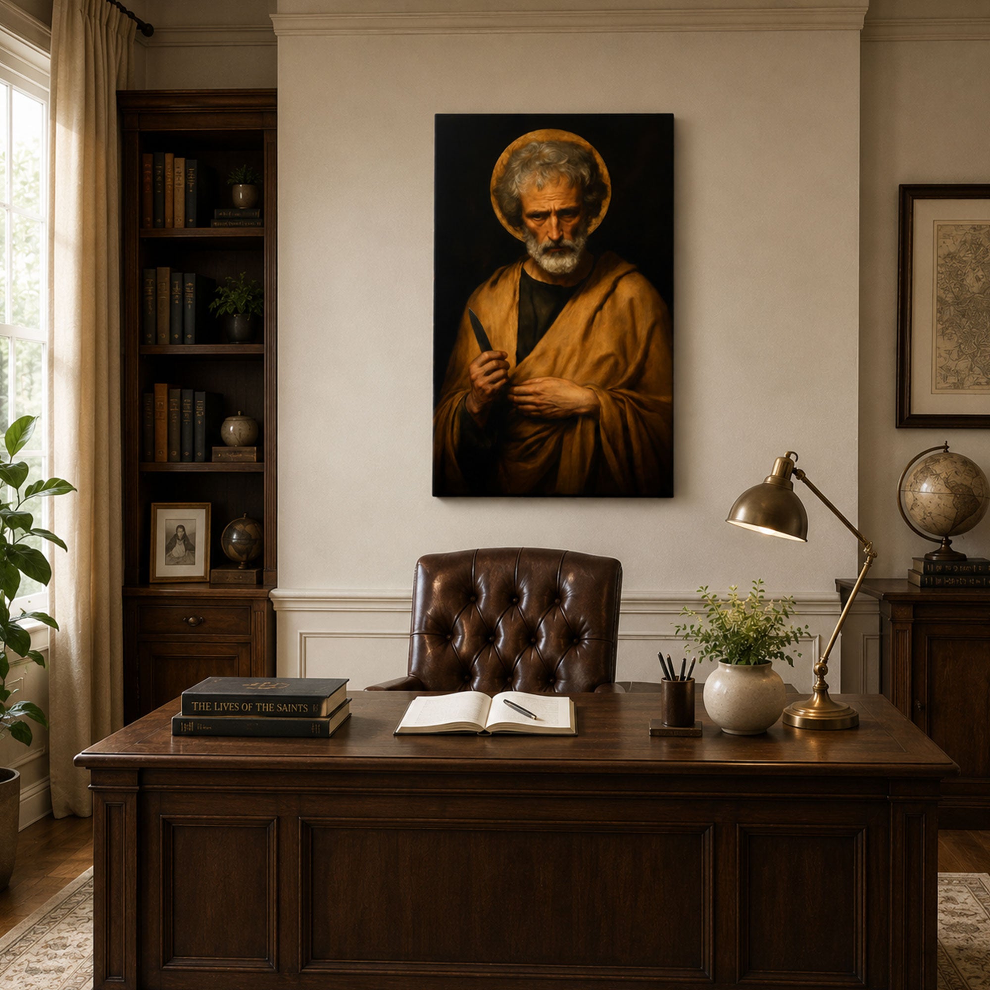Saint Bartholomew with Martyr’s Knife Canvas Print, Dark Catholic Art