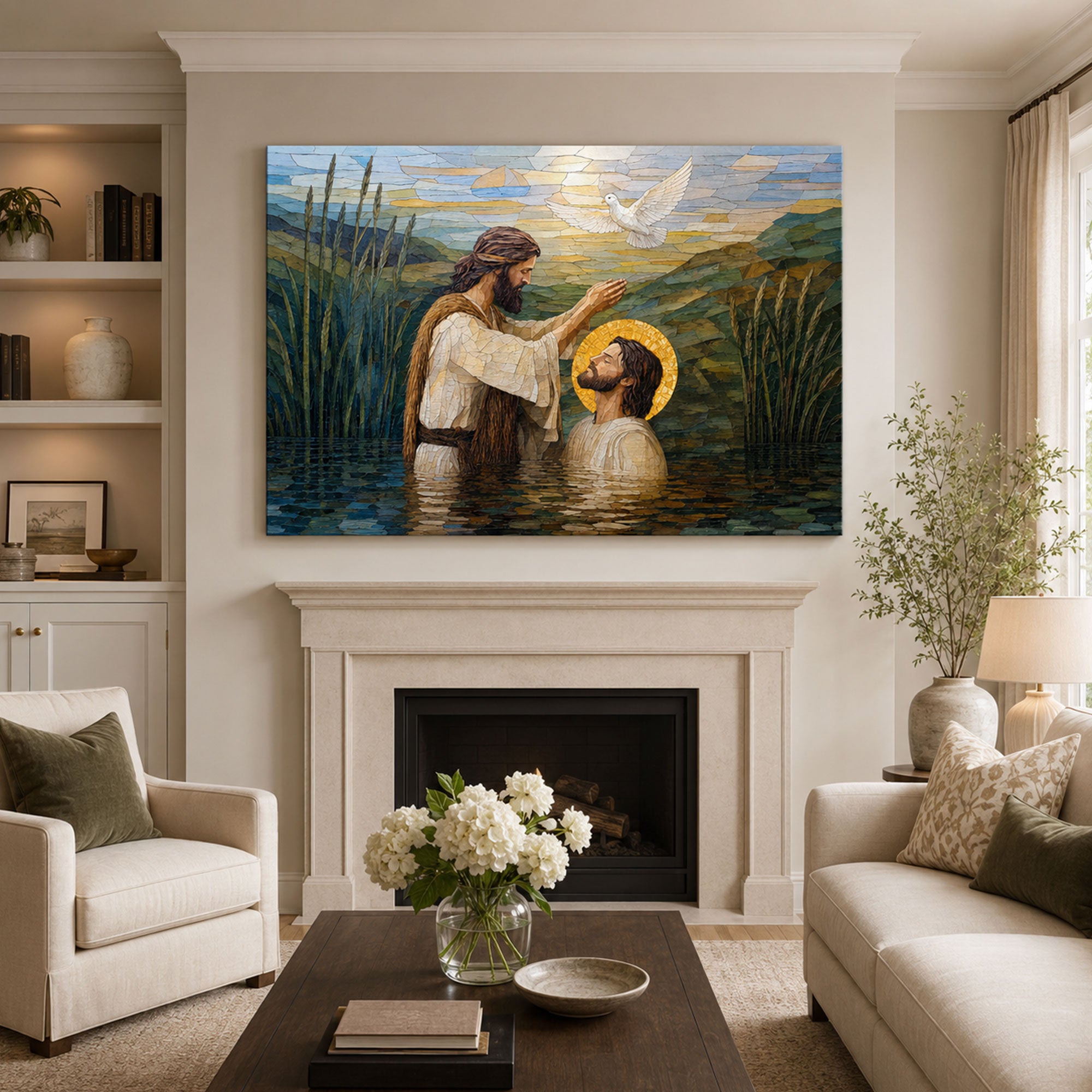 Baptism of Jesus Canvas Print, Catholic Christian Wall Art, Faith Home Decor Gift