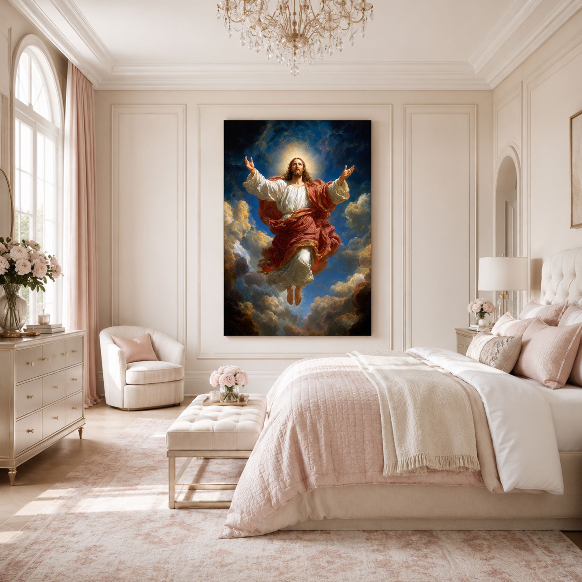 Jesus Ascension Canvas Print, Heavenly Christian Wall Art, Sacred Faith Home Decor, Inspirational Religious Artwork