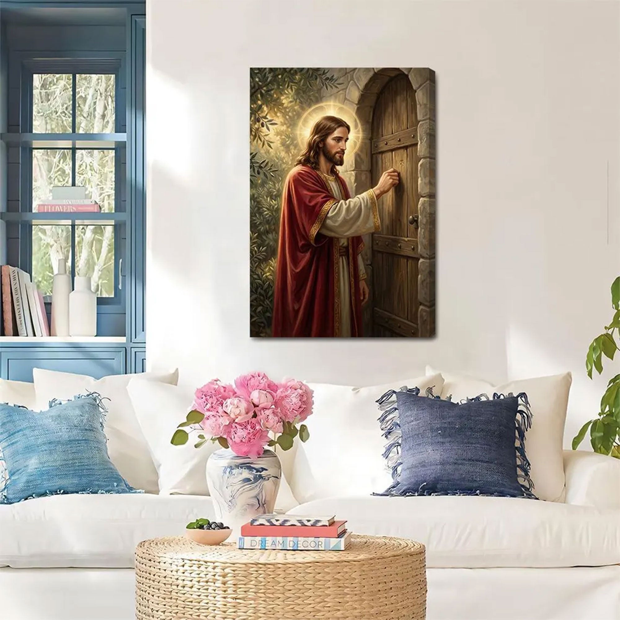 Jesus Knocking Door Wall Art, Christian Canvas Print, Biblical Faith Home Decor, Religious Gift Idea