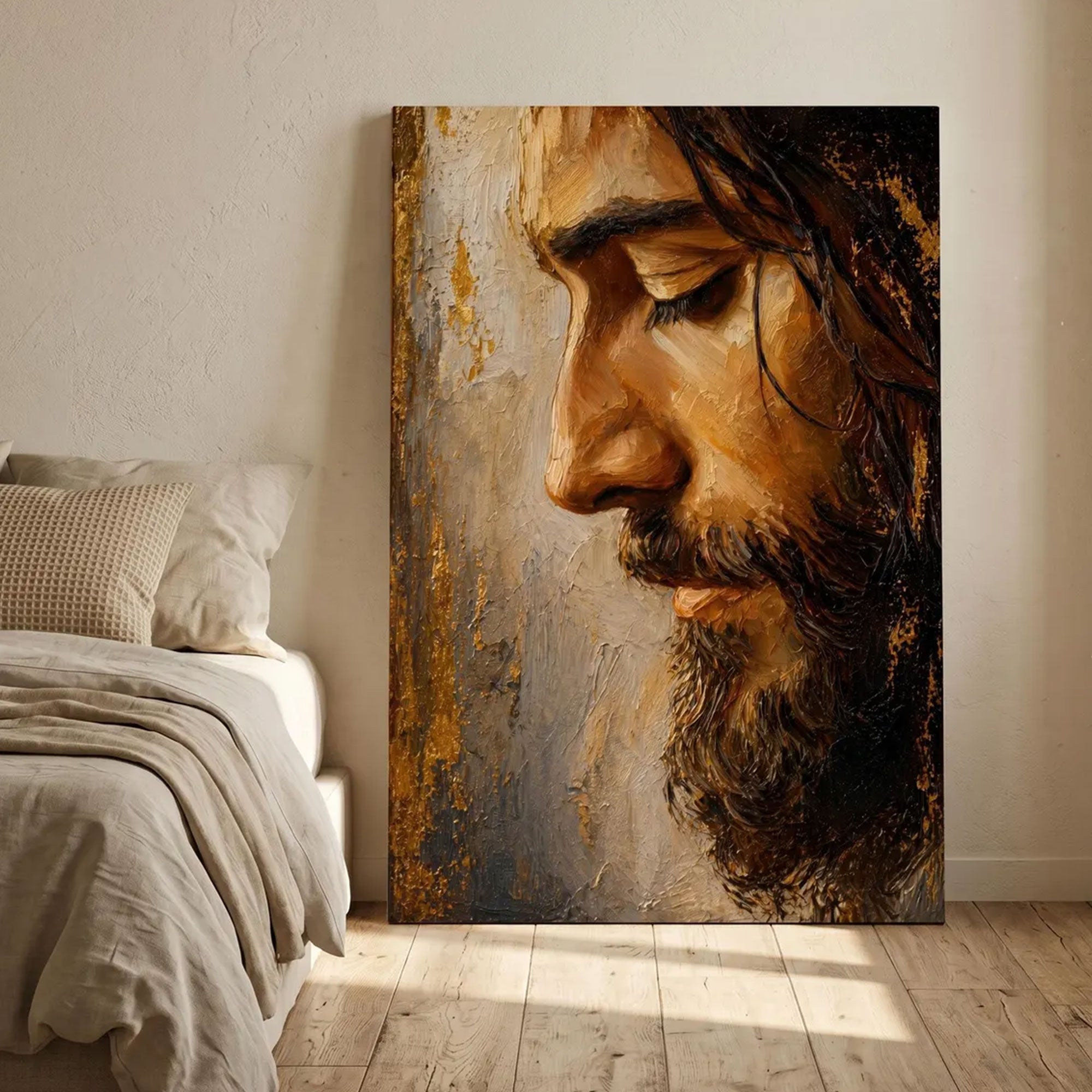 Jesus Portrait Canvas Print, Neutral Christian Wall Art, Spiritual Home Decor, Inspirational Faith Artwork