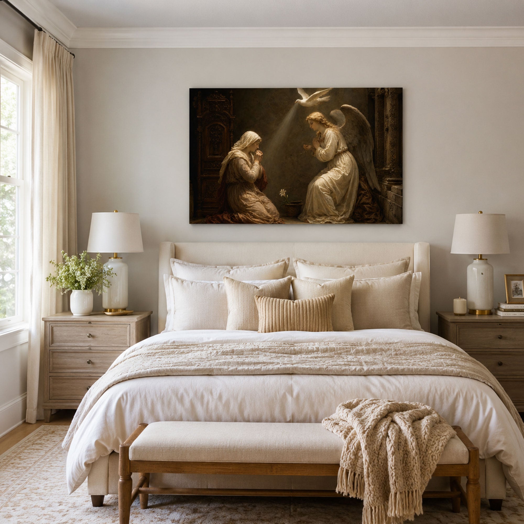 The Annunciation Canvas Print, Virgin Mary and Archangel Gabriel Catholic Art