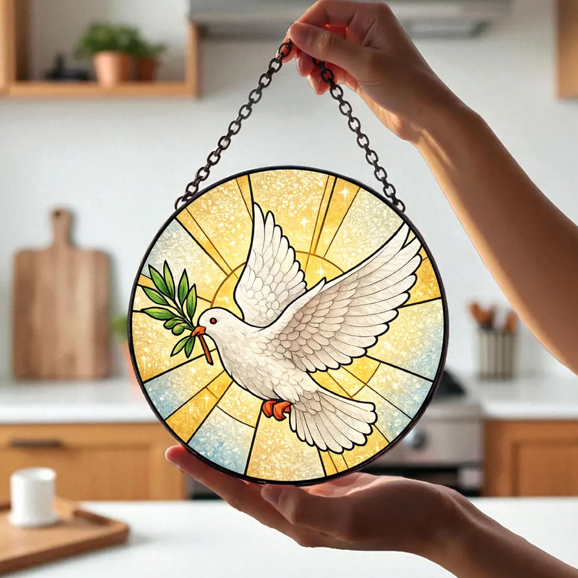 Dove Stained Glass Suncatcher, Christian Window Hanging, Holy Spirit Home Decor Gift