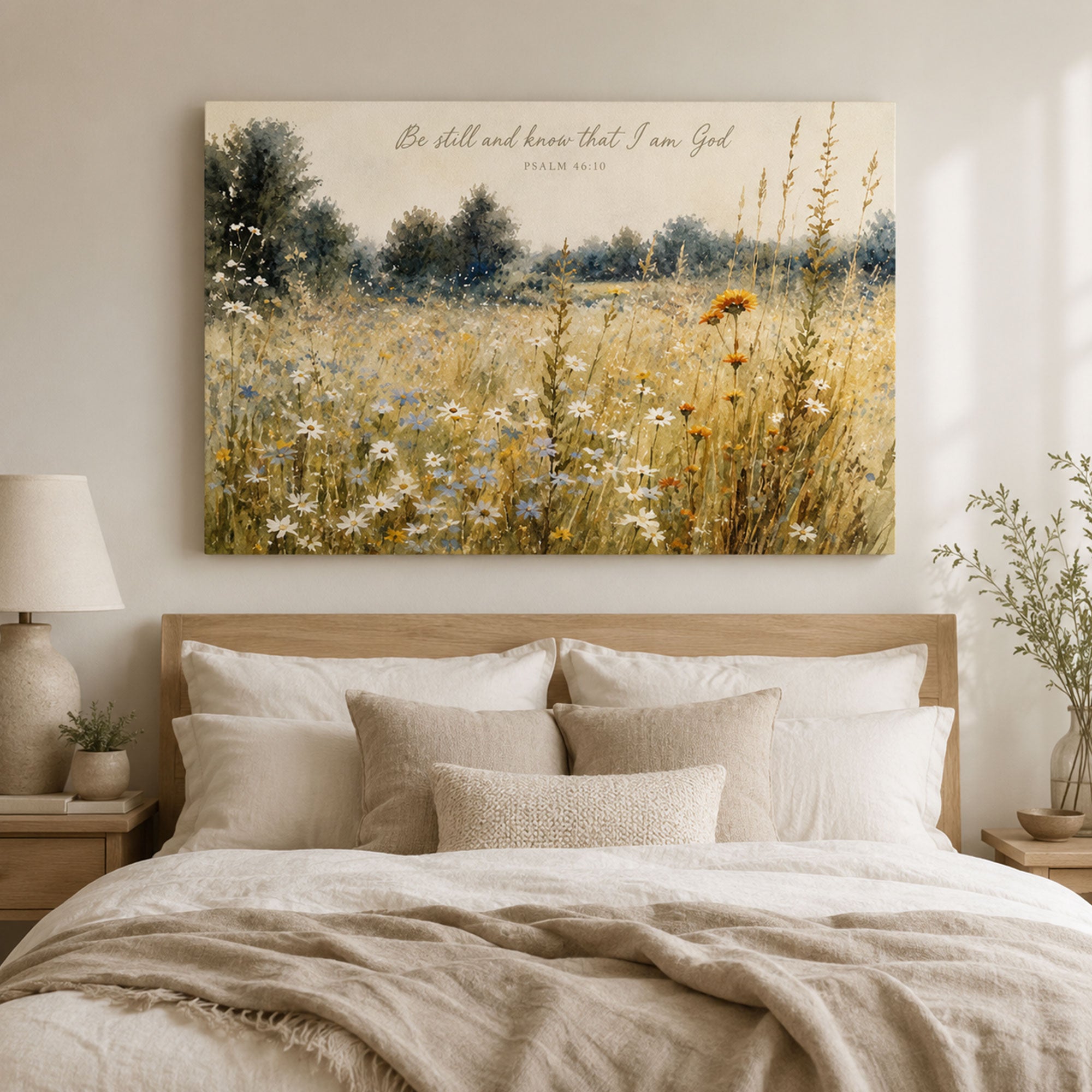 Be Still Psalm 46:10 Canvas Print, Wildflower Christian Scripture Wall Art, Peaceful Faith Home Decor