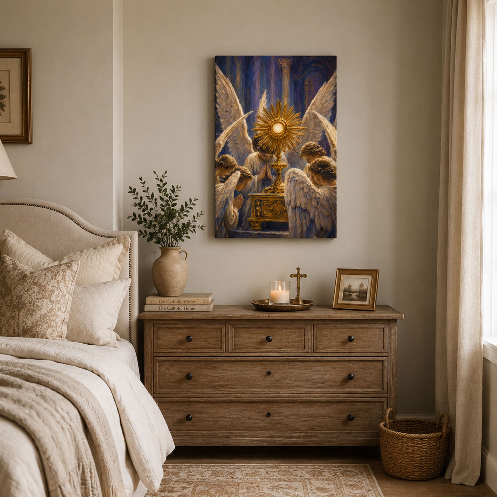 Eucharistic Adoration Angels Canvas Print, Holy Eucharist Catholic Wall Art, Faith Home Decor Gift