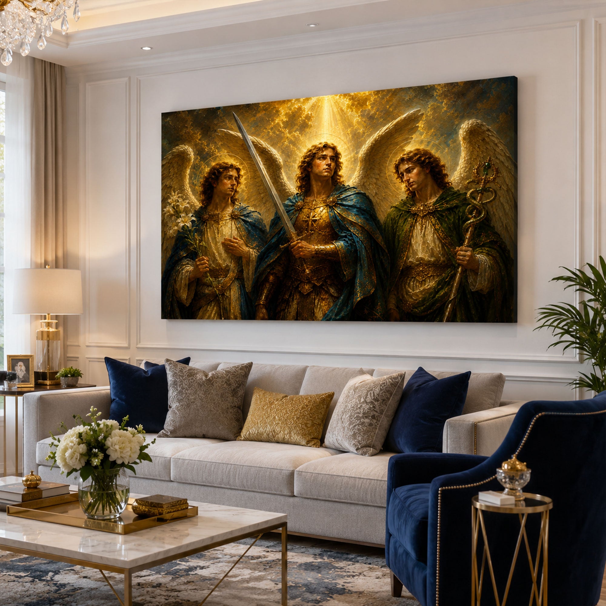 Three Archangels Canvas Print, Michael Gabriel Raphael Catholic Wall Art, Faith Home Decor Gift