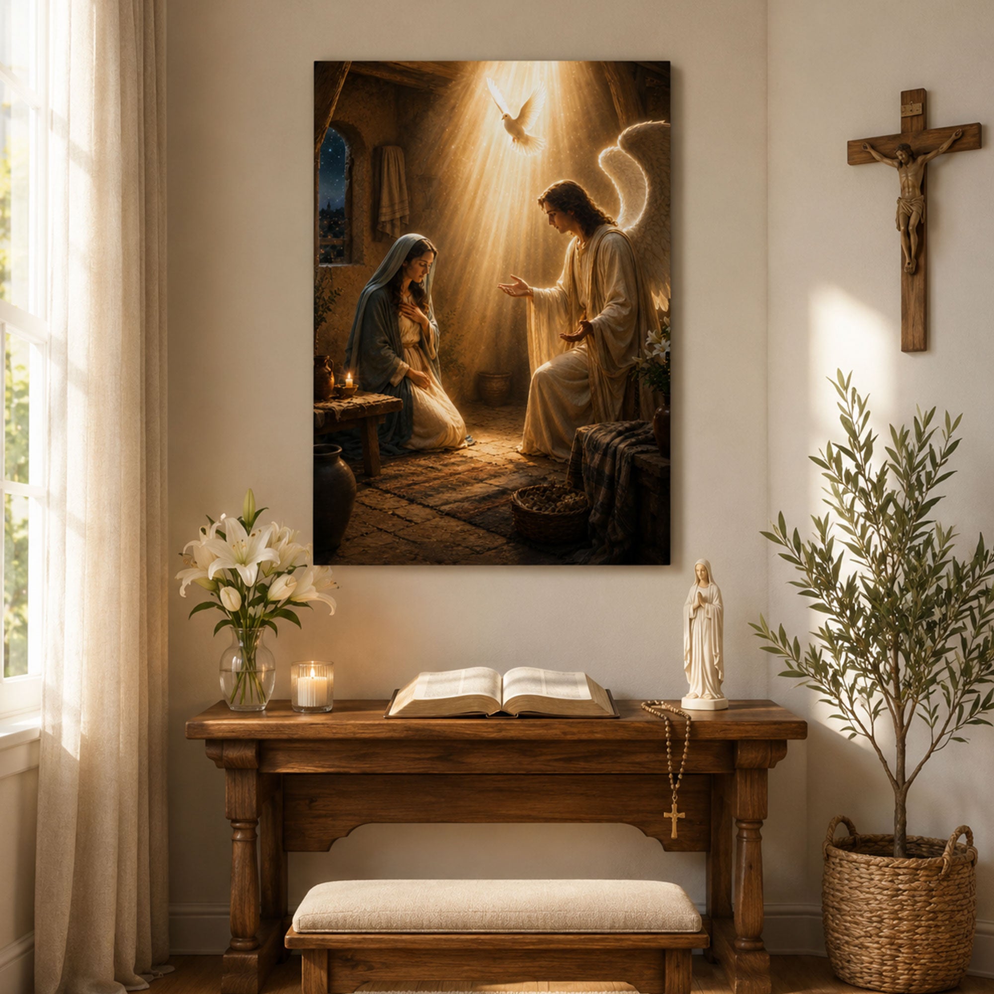Virgin Mary and Archangel Gabriel Canvas Print, Annunciation Catholic Home Decor
