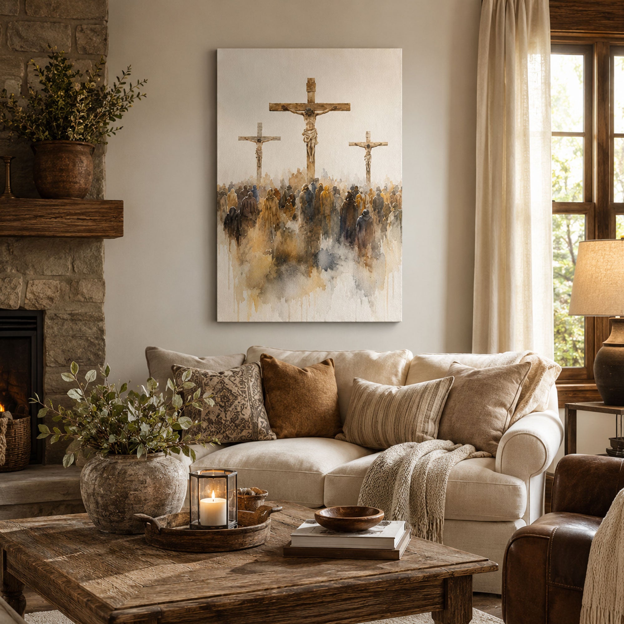 Jesus Crucifixion at Calvary Canvas Print, Christian Faith Home Decor