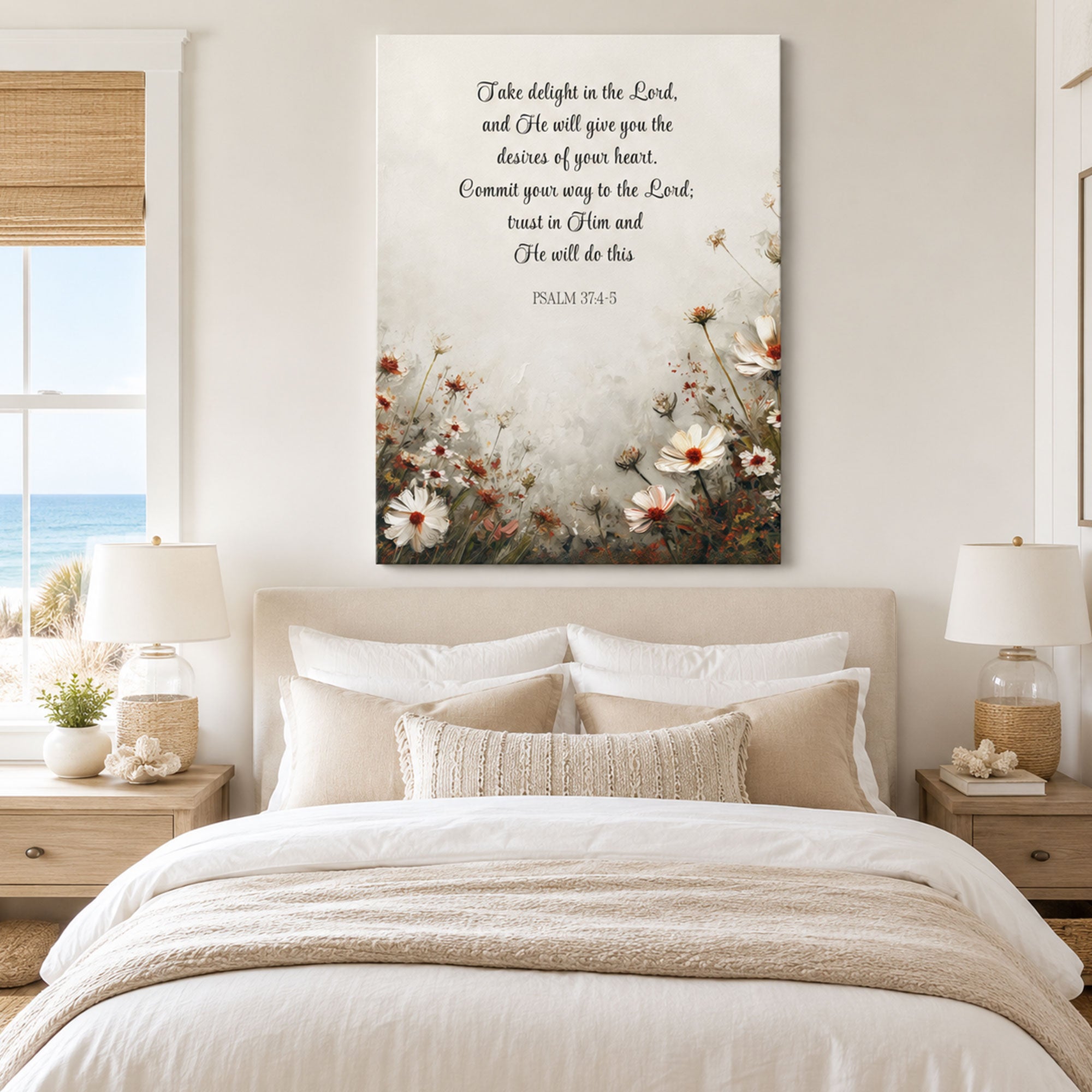 Take Delight in the Lord Canvas Print, Psalm 37:4-5 Bible Verse Wall Art, Christian Faith Home Decor Gift