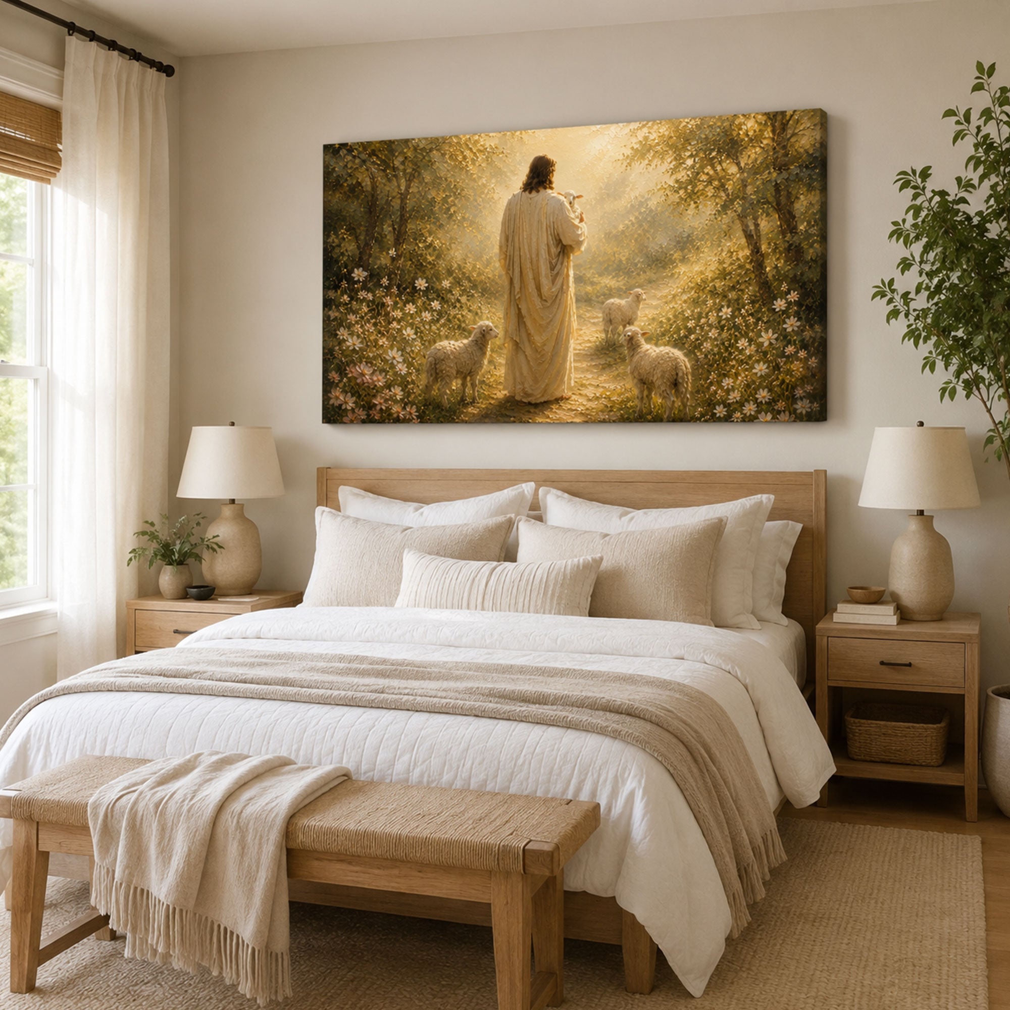 Jesus the Good Shepherd Canvas Print, Peaceful Christian Home Decor