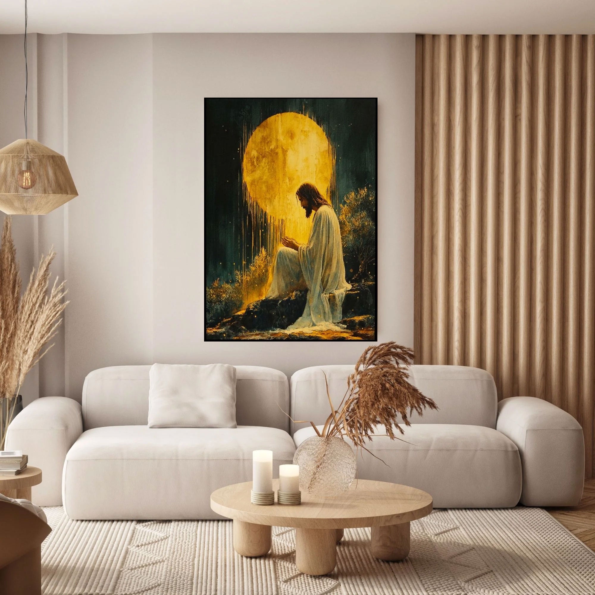 Jesus in the Garden of Gethsemane Canvas Print, Praying Christ Wall Art, Divine Light Christian Decor,
