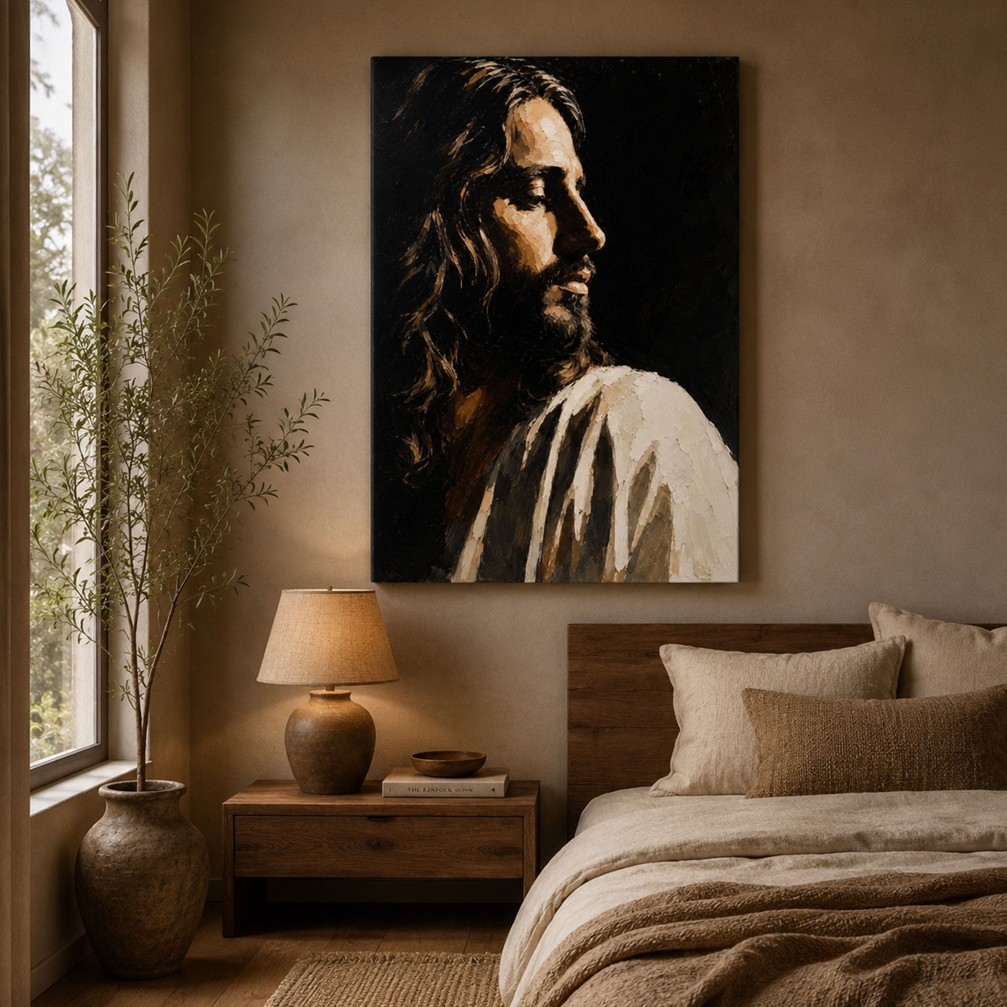 Jesus Profile Portrait Canvas Print, Dark Christian Wall Art, Faith Home Decor