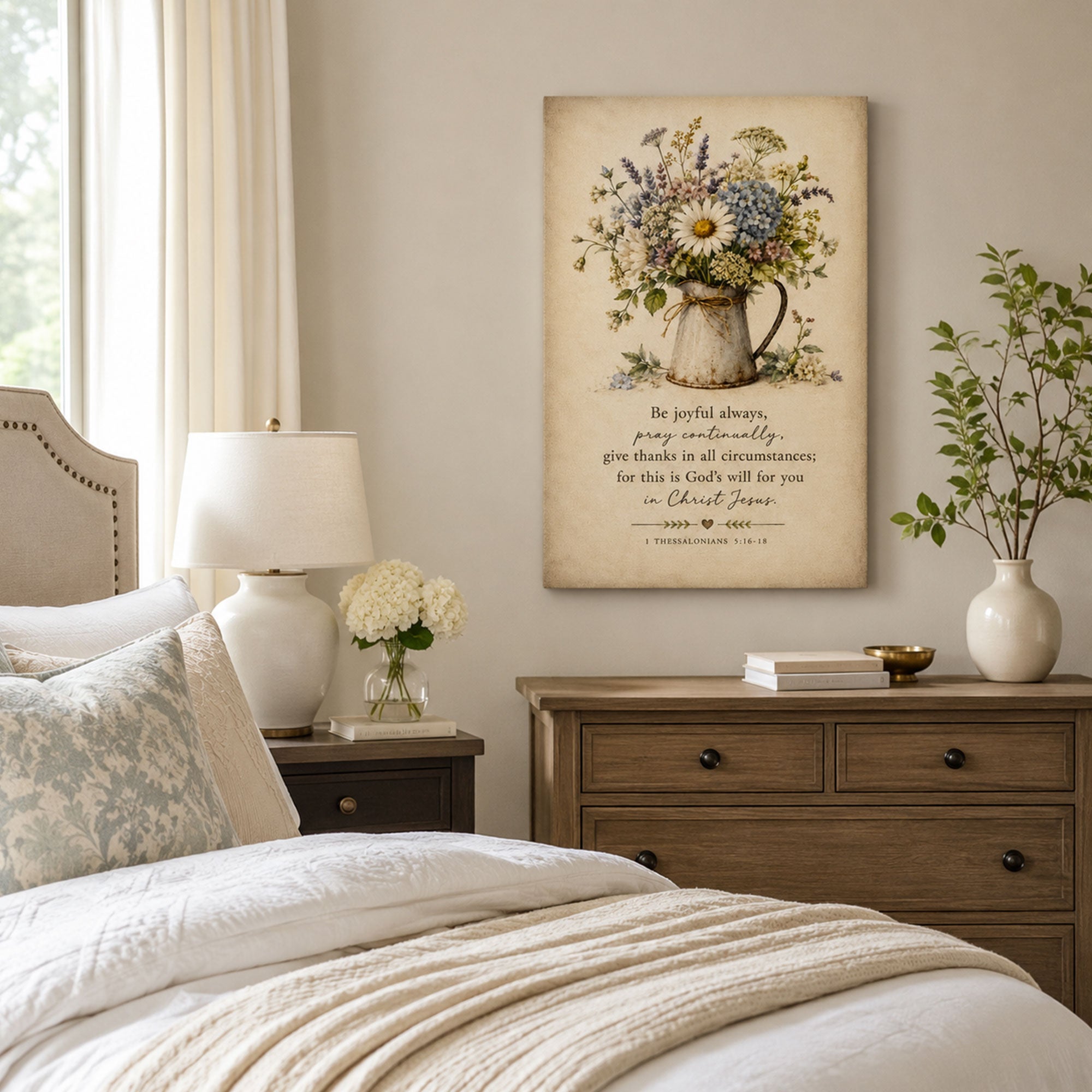 1 Thessalonians 5:16 18 Canvas Print, Joyful Prayer Floral Christian Home Decor