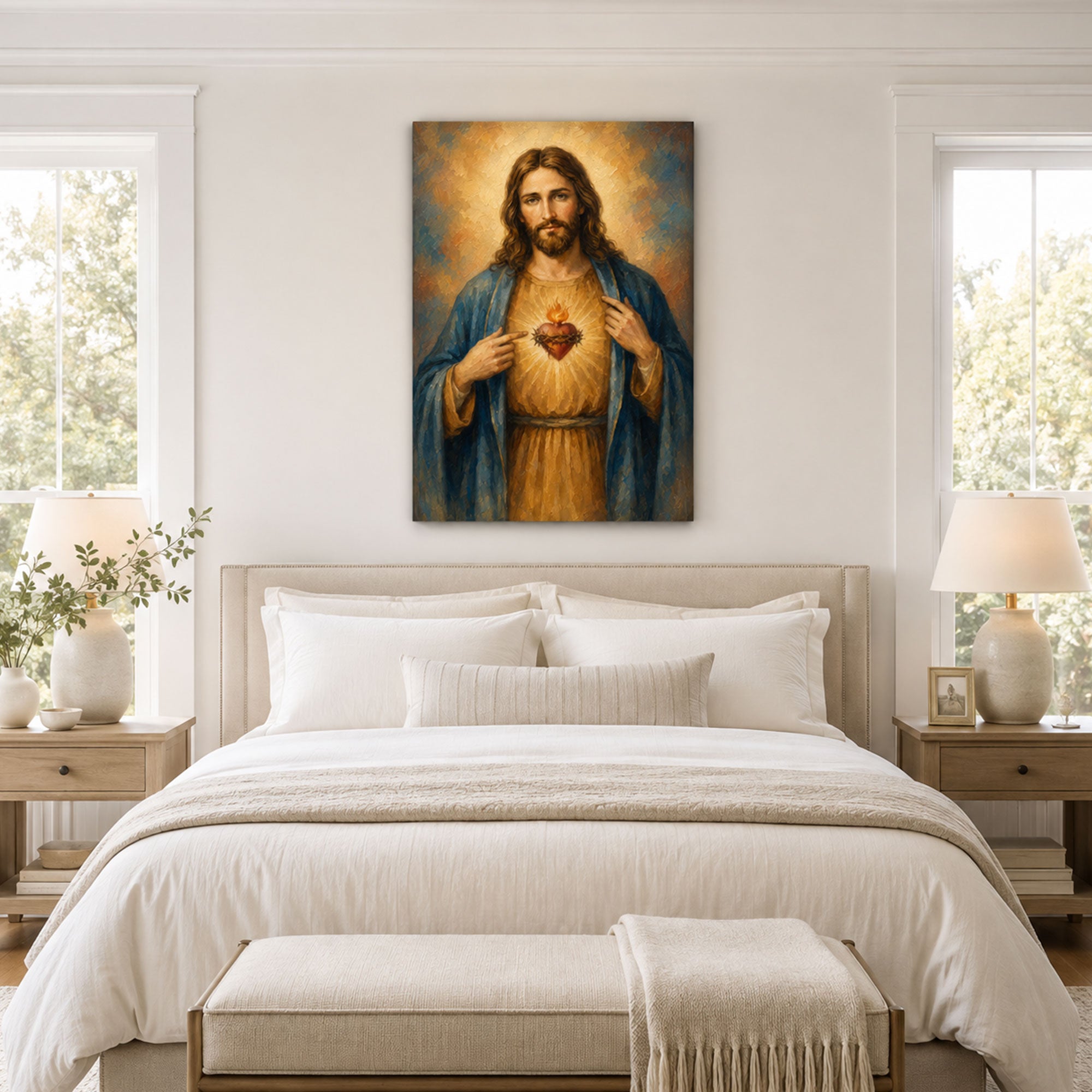 Sacred Heart of Jesus Canvas Print, Catholic Christian Wall Decor, Divine Love Faith Gift