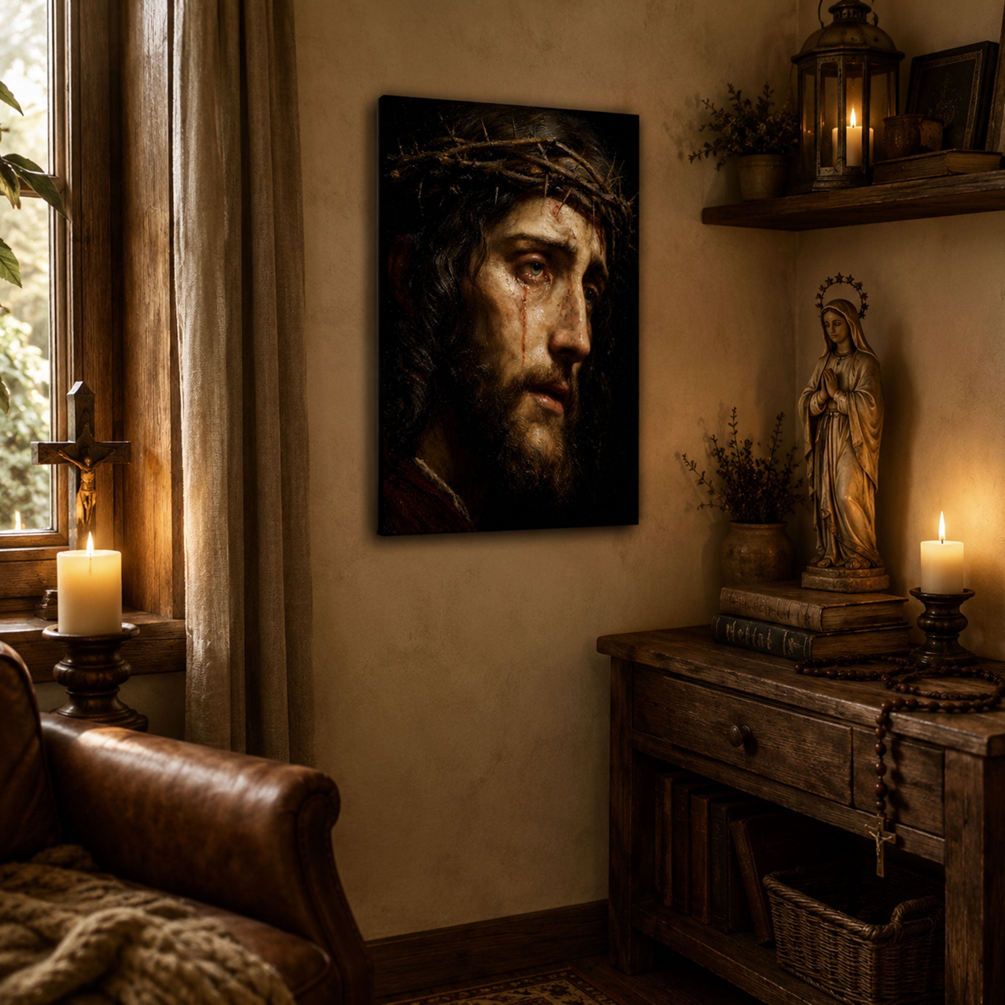 Jesus Crown of Thorns Canvas Print, Passion of Christ Catholic Wall Decor