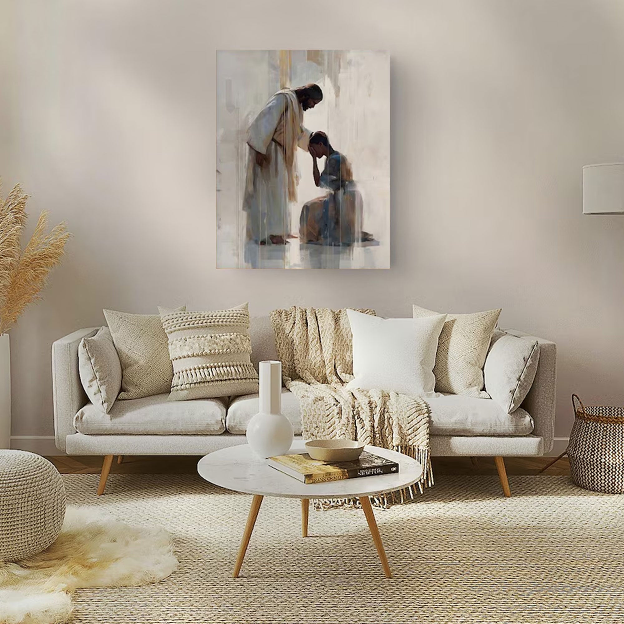 Jesus Comforts Black Woman Canvas Print, African American Christian Wall Art, Inspirational Faith Decor