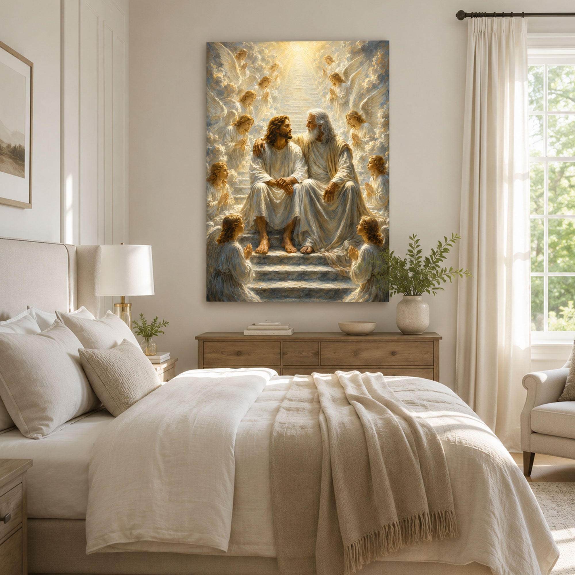 Jesus and God the Father in Heaven Canvas Print, Heavenly Kingdom Christian Wall Decor, Faith Gift