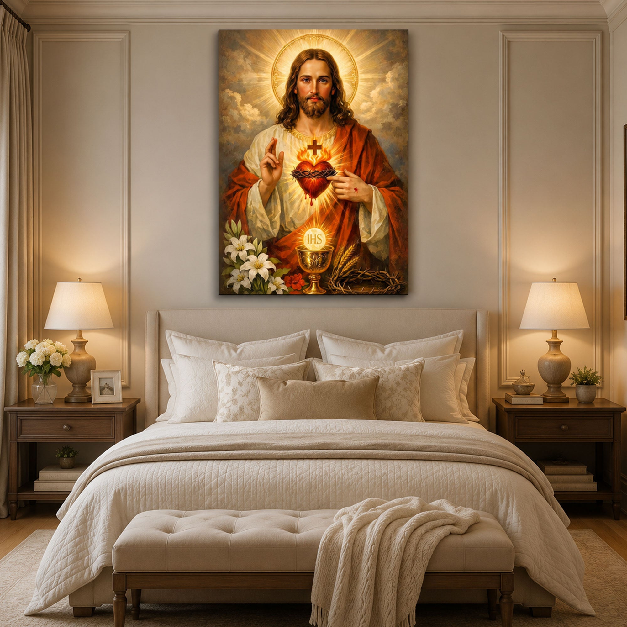 Sacred Heart of Jesus Canvas Print, Divine Love Christian Wall Art, Religious Faith Home Decor
