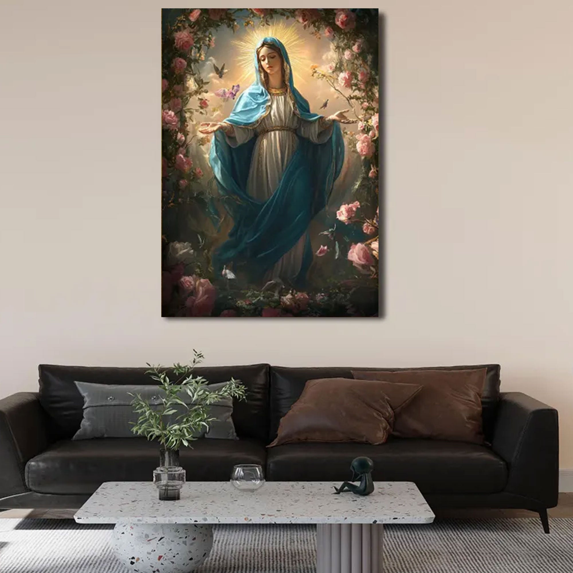 Praying Virgin Mary Canvas Print, Blessed Mother Wall Art, Catholic Religious Decor, Inspirational Faith Artwork