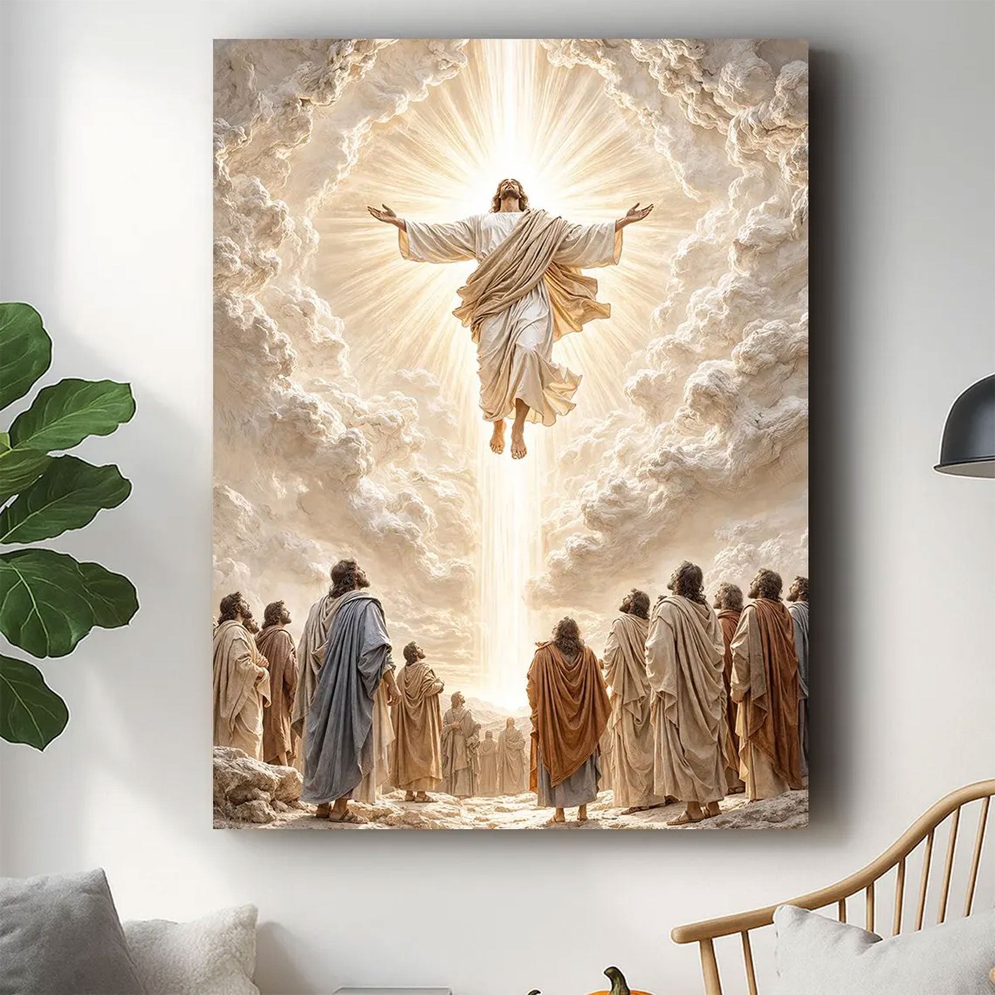 Jesus Ascension Canvas Wall Art, Risen Christ Heaven Scene, Christian Faith Decor