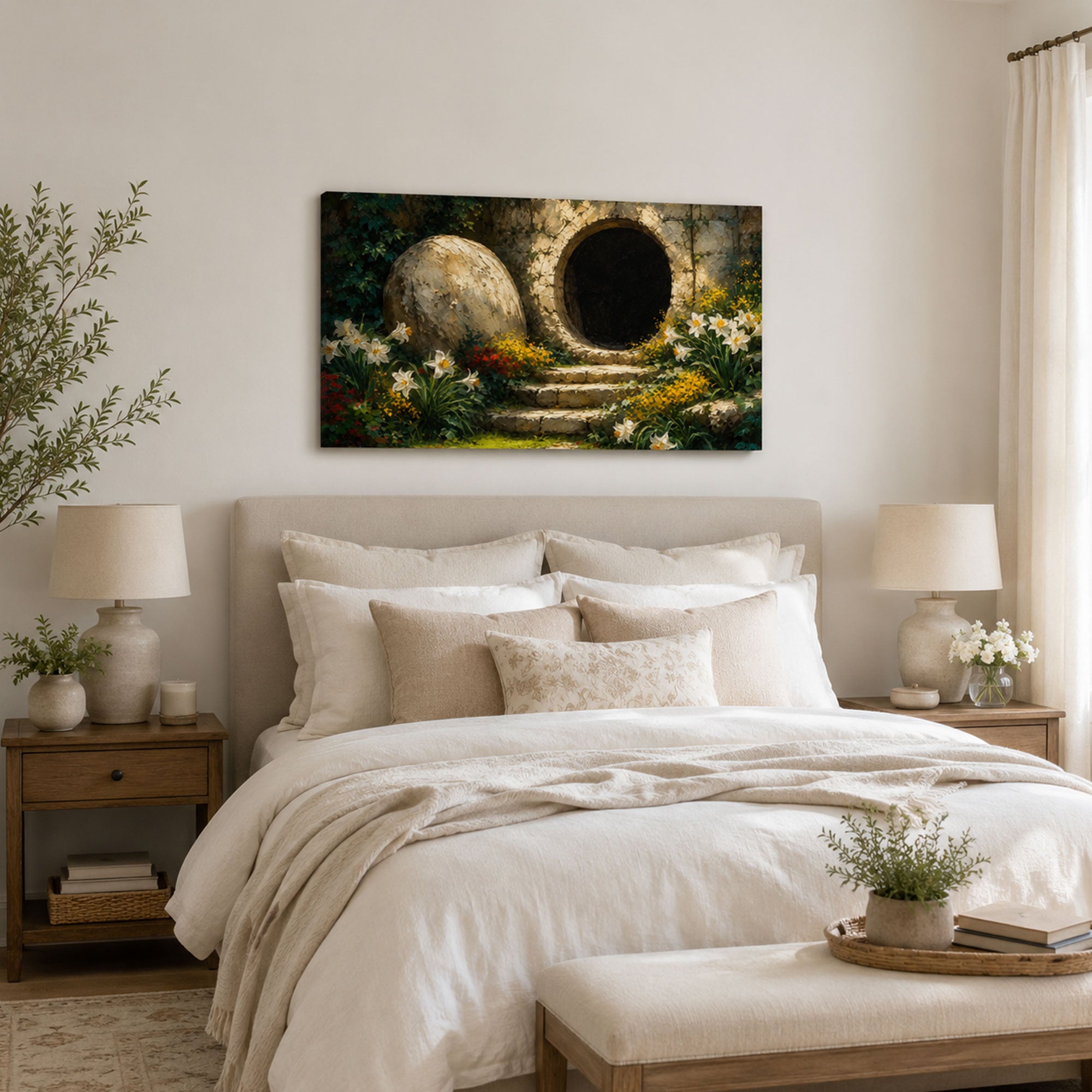Empty Tomb at Easter Dawn Canvas Print, Resurrection Christian Decor