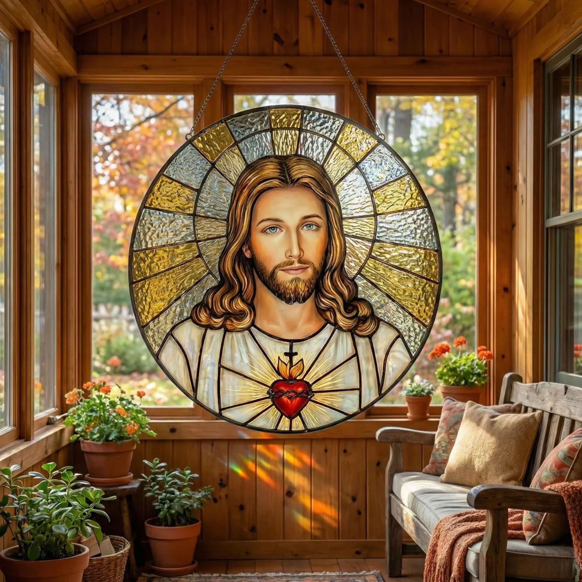 Sacred Heart of Jesus Stained Glass Suncatcher, Christian Window Hanging, Religious Sun Catcher, Catholic Home Decor, Faith Gift