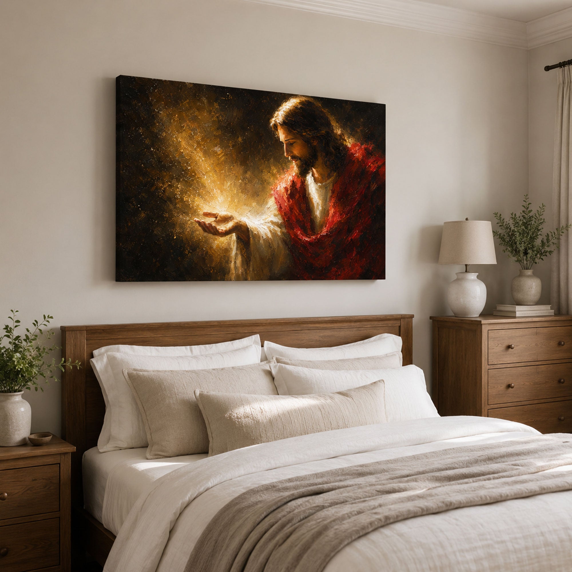 Jesus Holding the Light Canvas Print, Warm Christian Faith Decor
