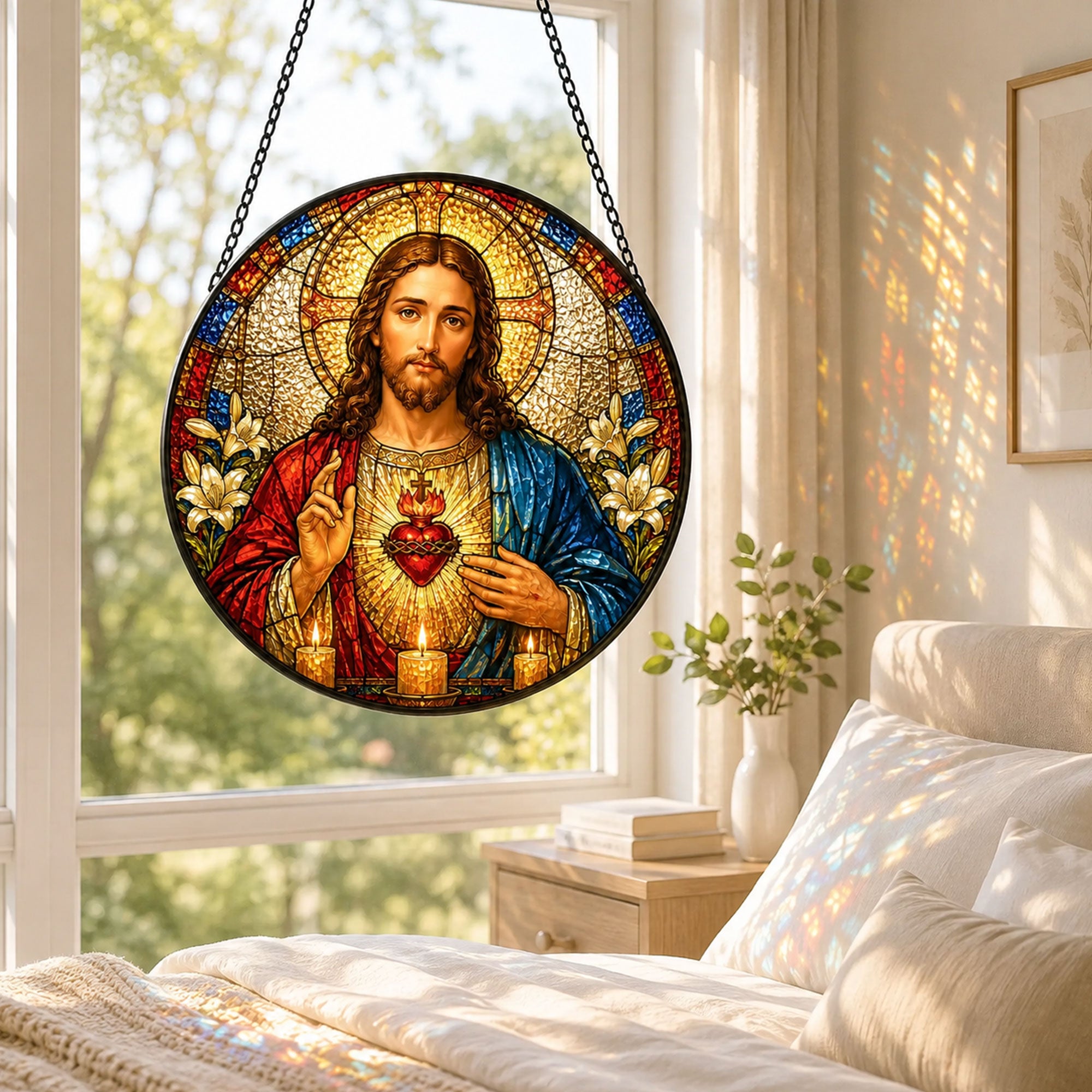 Sacred Heart of Jesus Suncatcher, Catholic Window Hanging, Christian Faith Gift