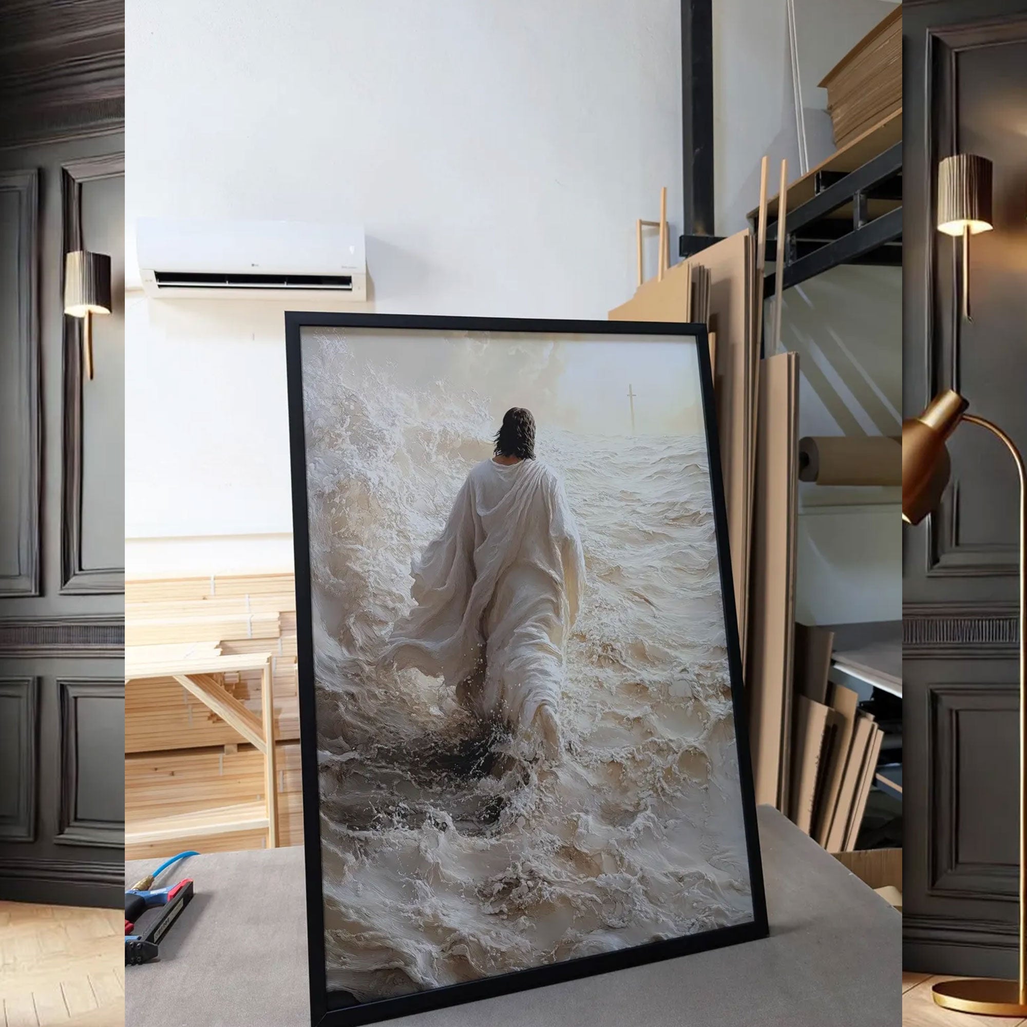 Jesus Walking on Water Canvas Print, Christian Religious Ocean Wall Art, Faith-Based Home Decor, Inspirational Gift