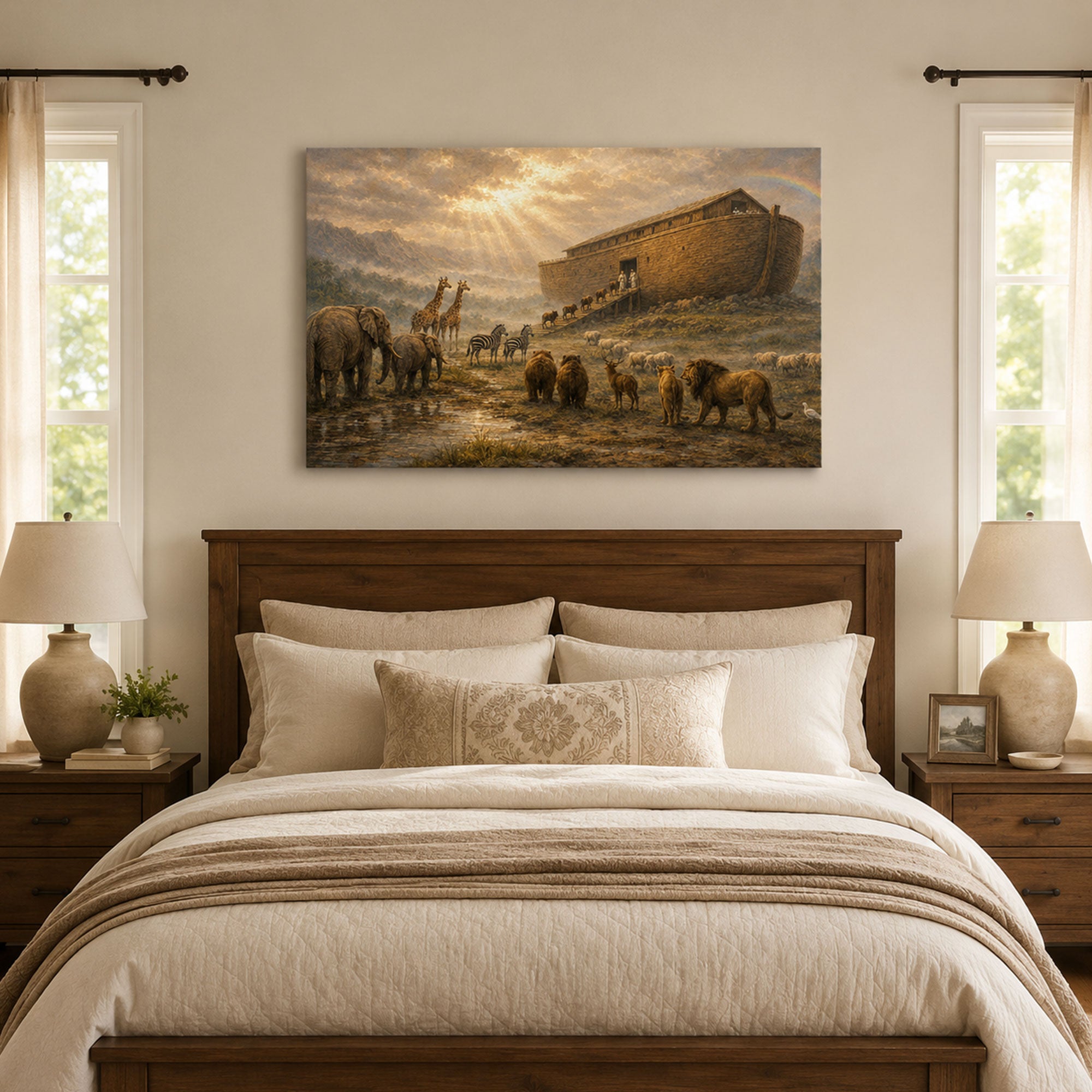 Noah’s Ark Panoramic Canvas Print, Bible Story Christian Wall Art, Faith Home Decor Gift