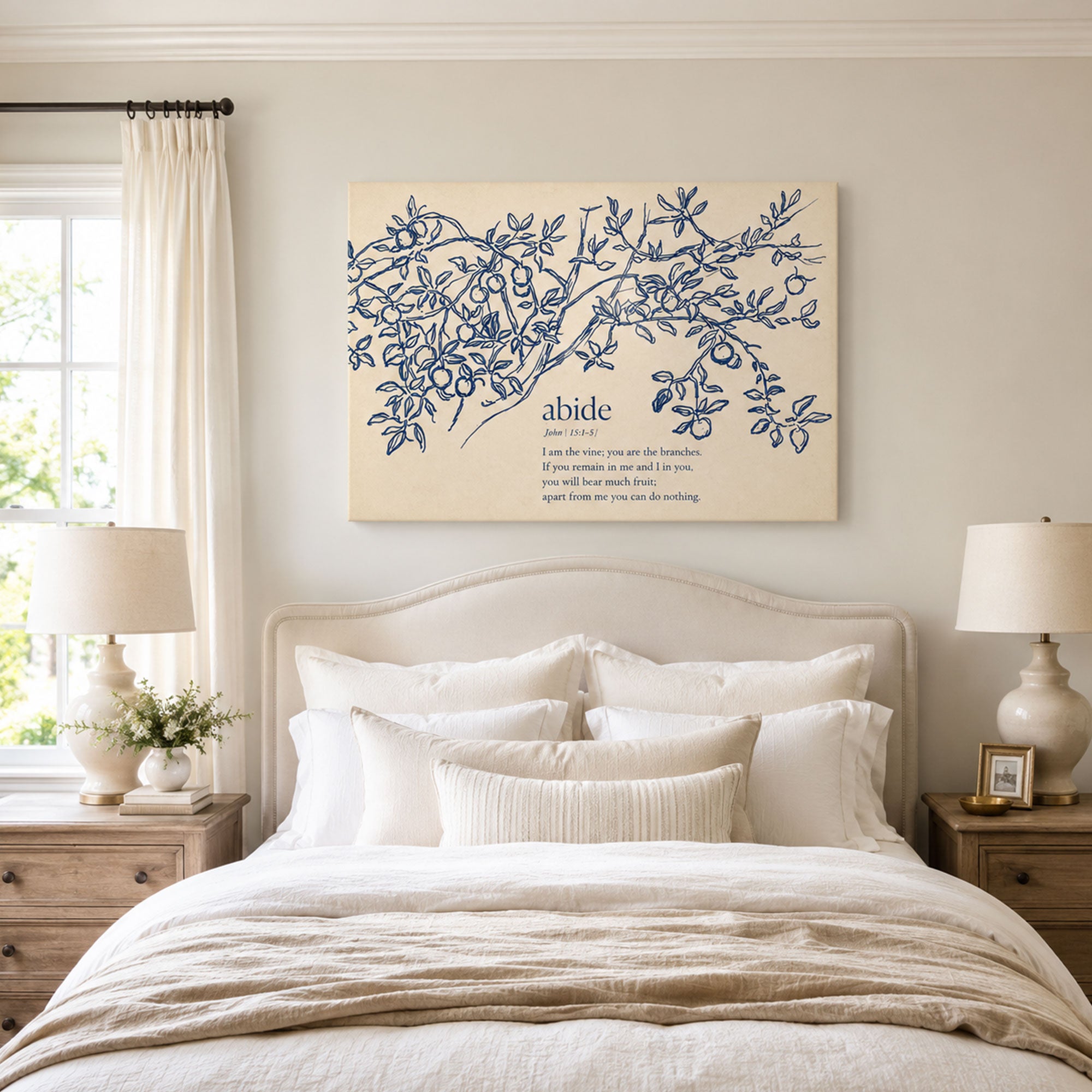 John 15:5 Abide in Me Canvas Print, Christian Home Decor