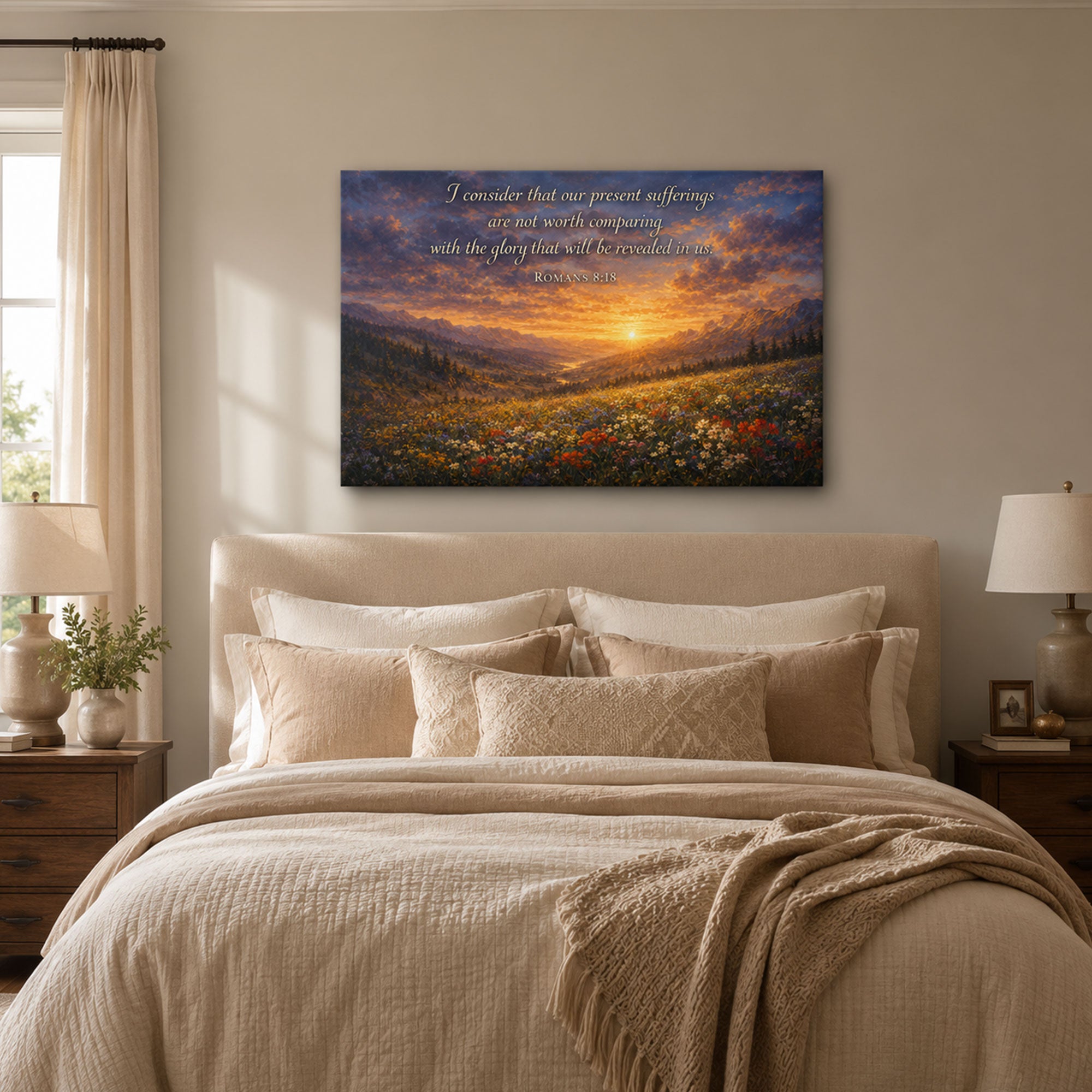 Romans 8:18 Bible Verse Panoramic Canvas Print, Christian Scripture Landscape Wall Art, Faith Home Decor Gift