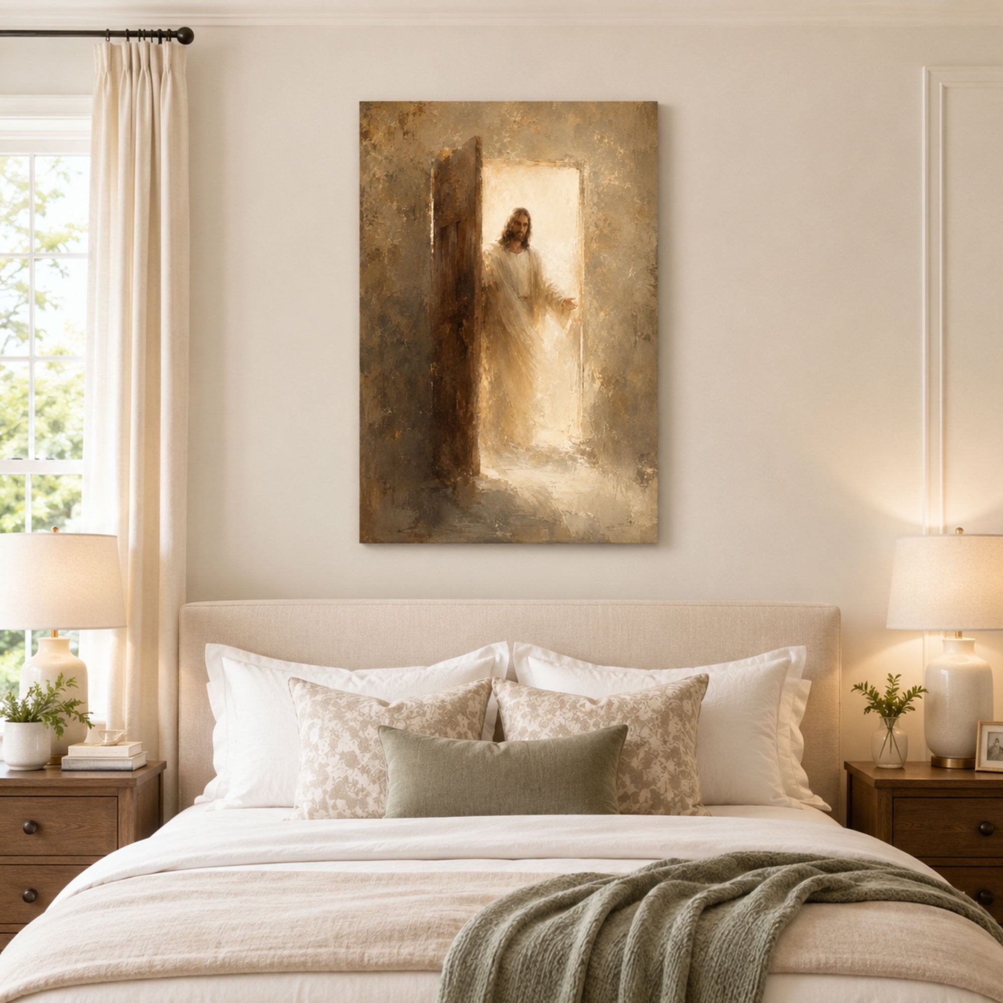Jesus at the Open Door Canvas Print, Radiant Christian Faith Decor