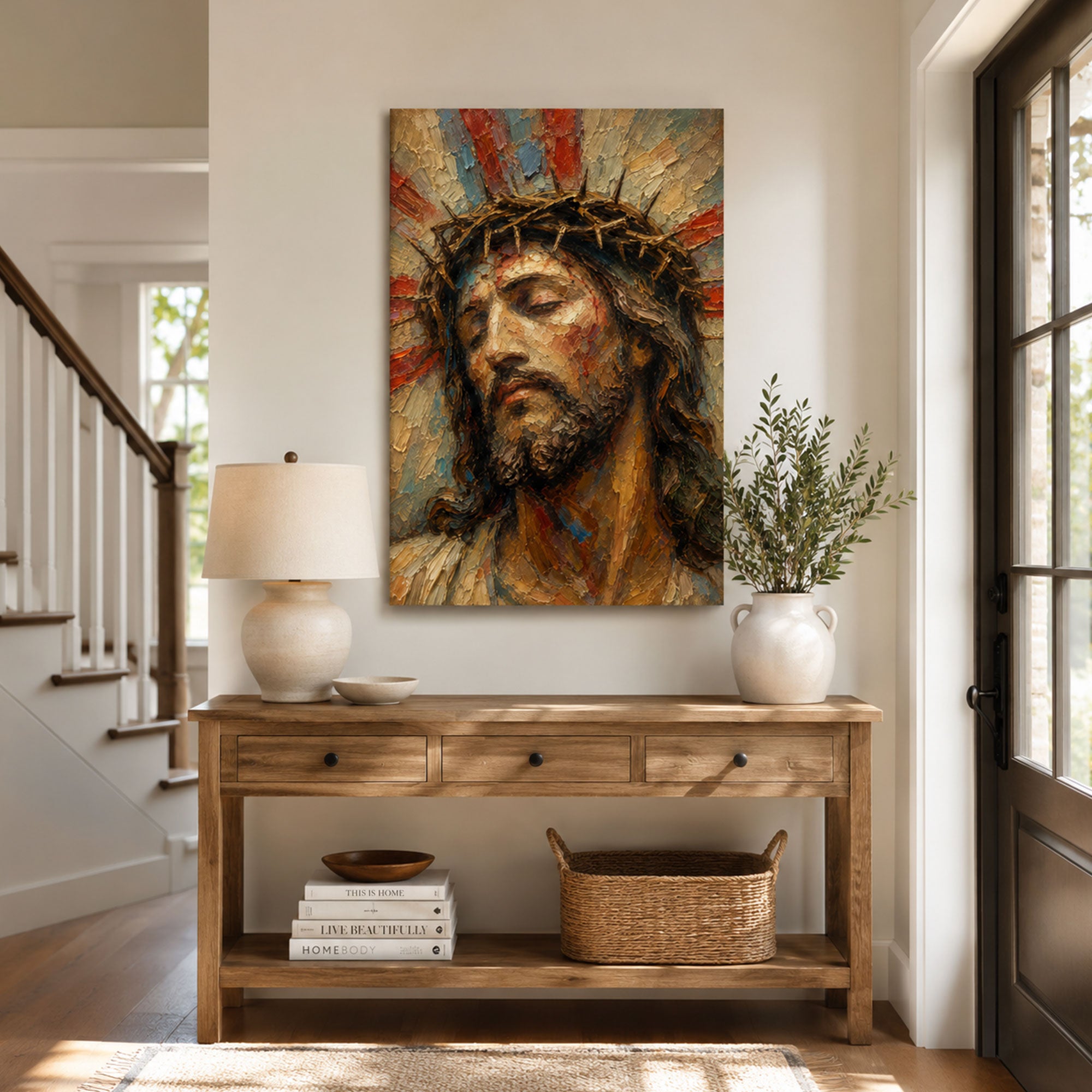 Jesus Crown of Thorns Canvas Print, Man of Sorrows Christian Wall Decor, Catholic Faith Gift