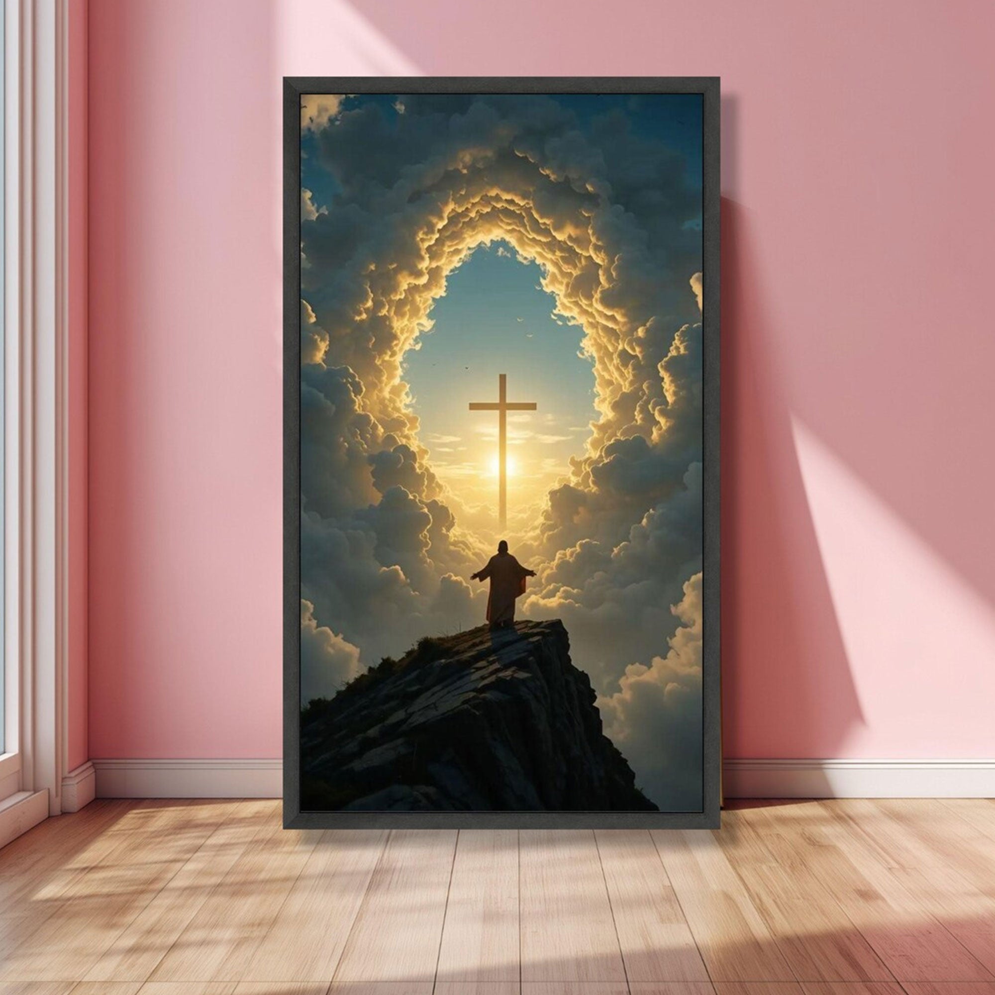 Spiritual Sunrise Cross Canvas Print, Christian Wall Art, Religious Landscape Decor, Faith Home Gift