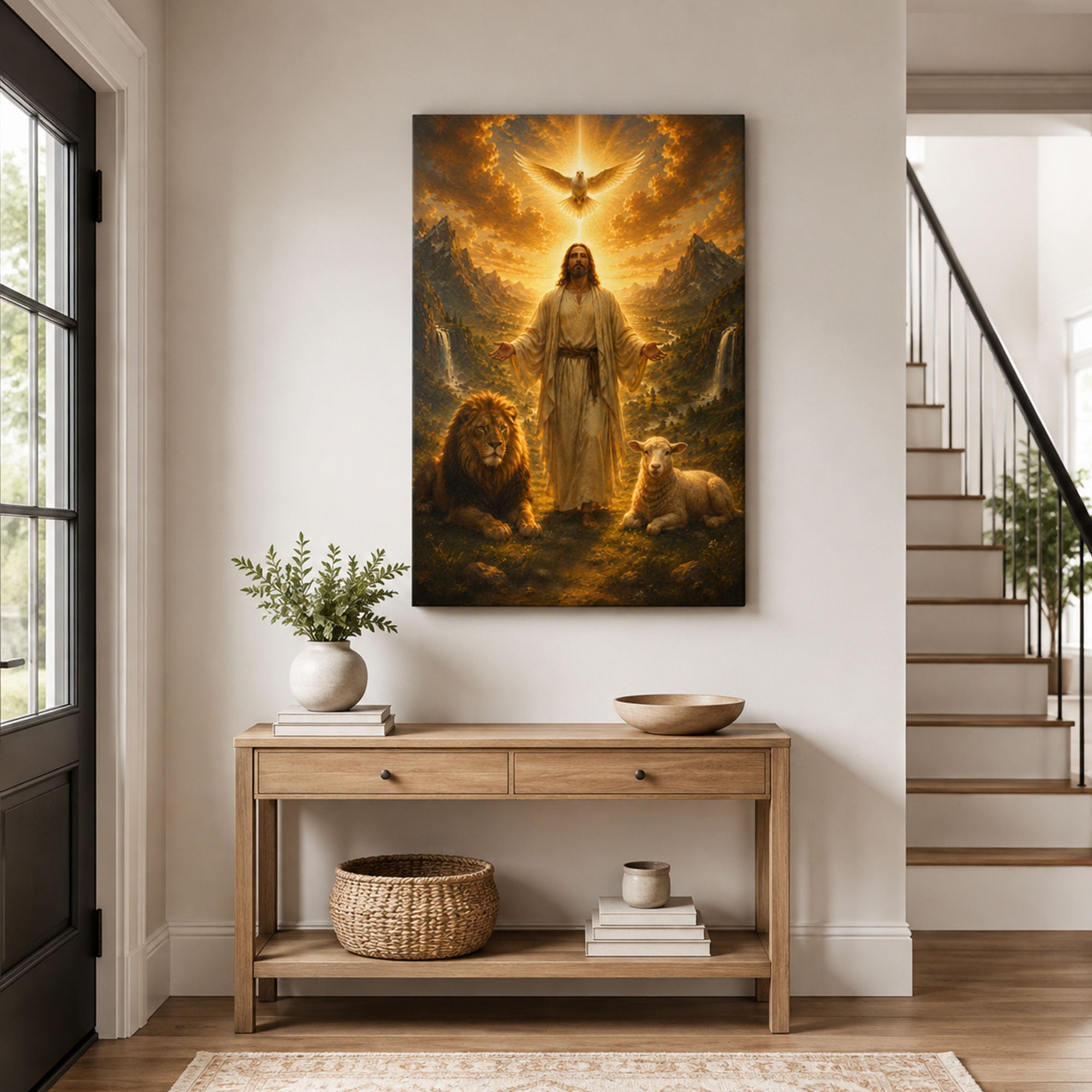 Jesus Christ Lion and Lamb Canvas Print, Prince of Peace Christian Wall Decor, Faith Gift
