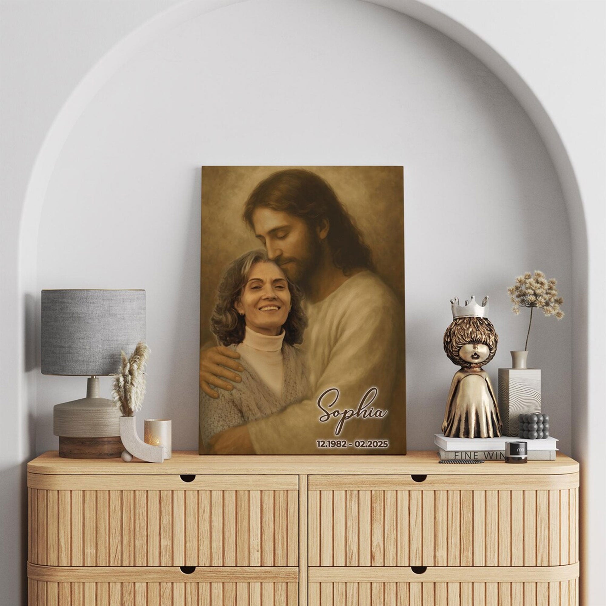 Custom Photo Safe in the Arms of Jesus Canvas, Personalized Memorial, Christian Sympathy Gift