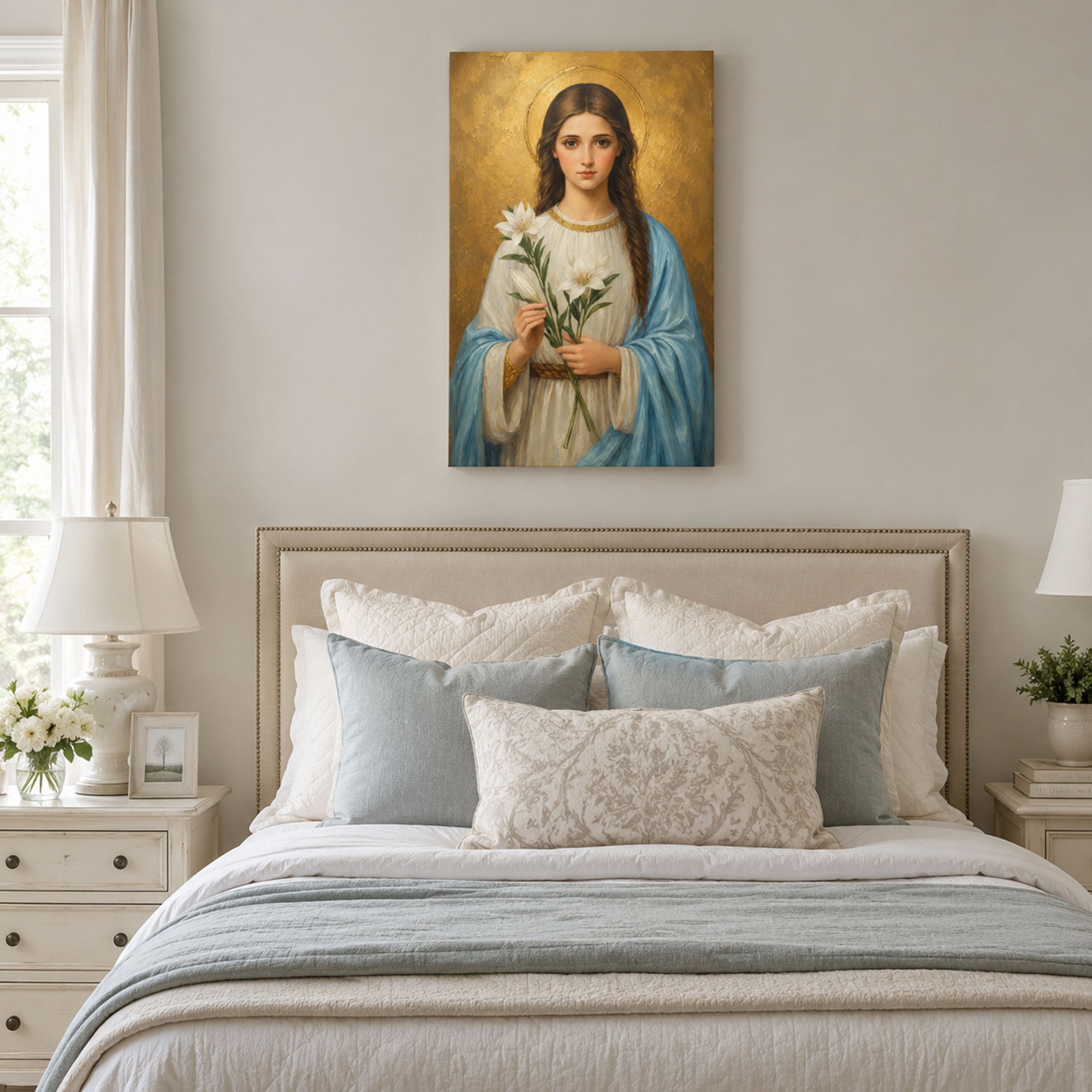 Maria Goretti Catholic Saint Canvas Print, Lily and Halo Faith Home Decor