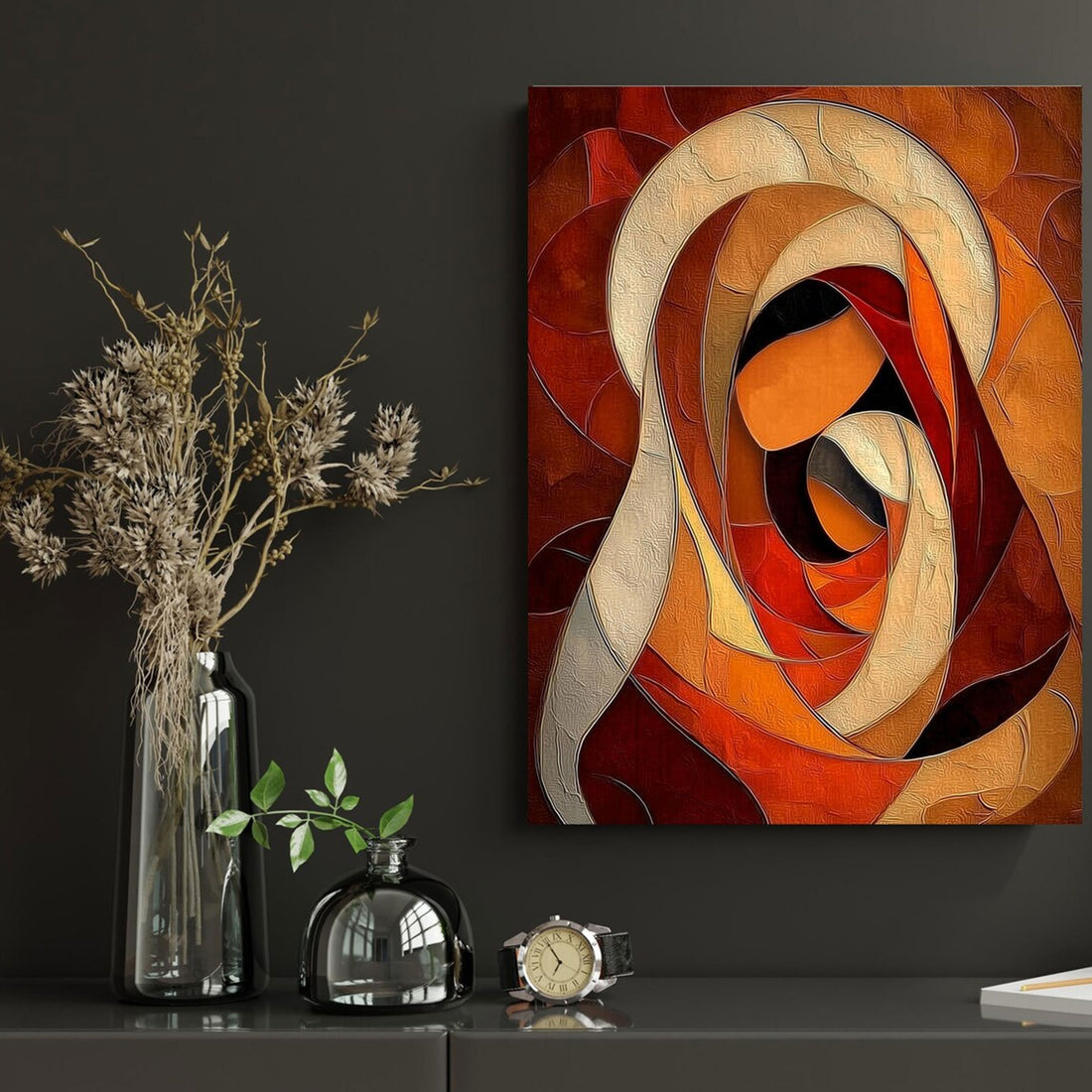 Abstract Virgin Mary Canvas Art, Geometric Madonna Wall Decor, Modern Christian Faith Artwork