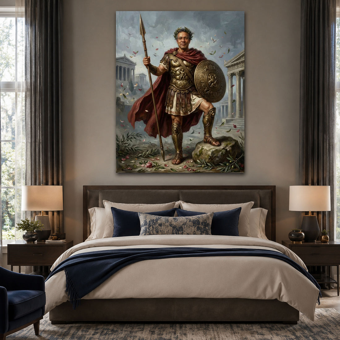 Custom Face For Dad Spartan Warrior Canvas, Personalized Hero Portrait, Funny Father’s Day Gift