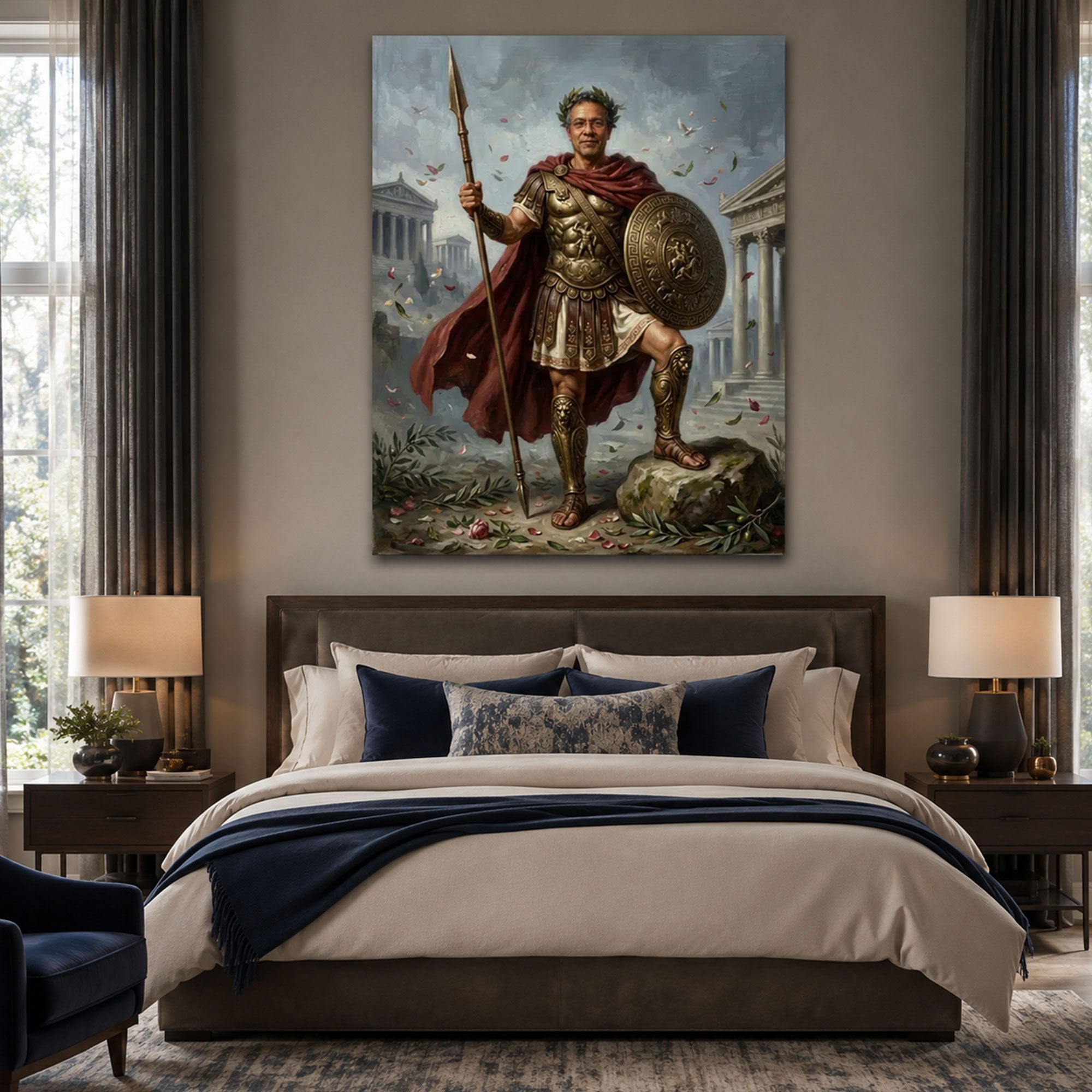 Custom Face For Dad Spartan Warrior Canvas, Personalized Hero Portrait, Funny Father’s Day Gift