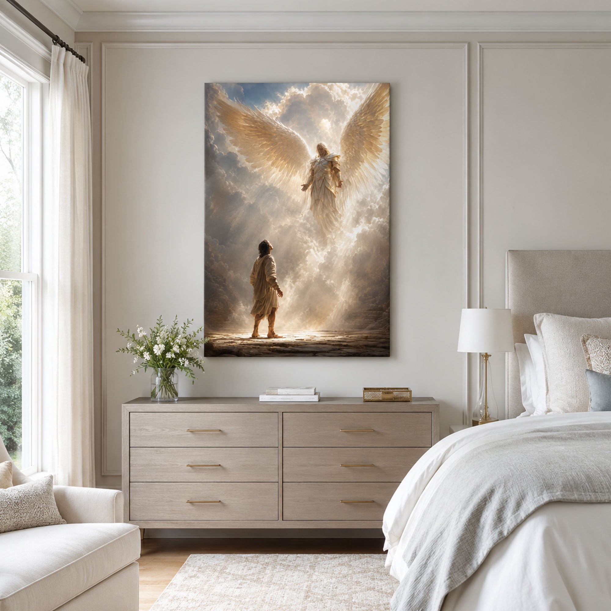 Guardian Angel Protection Canvas Print, Heavenly Christian Wall Decor, Faith Gift