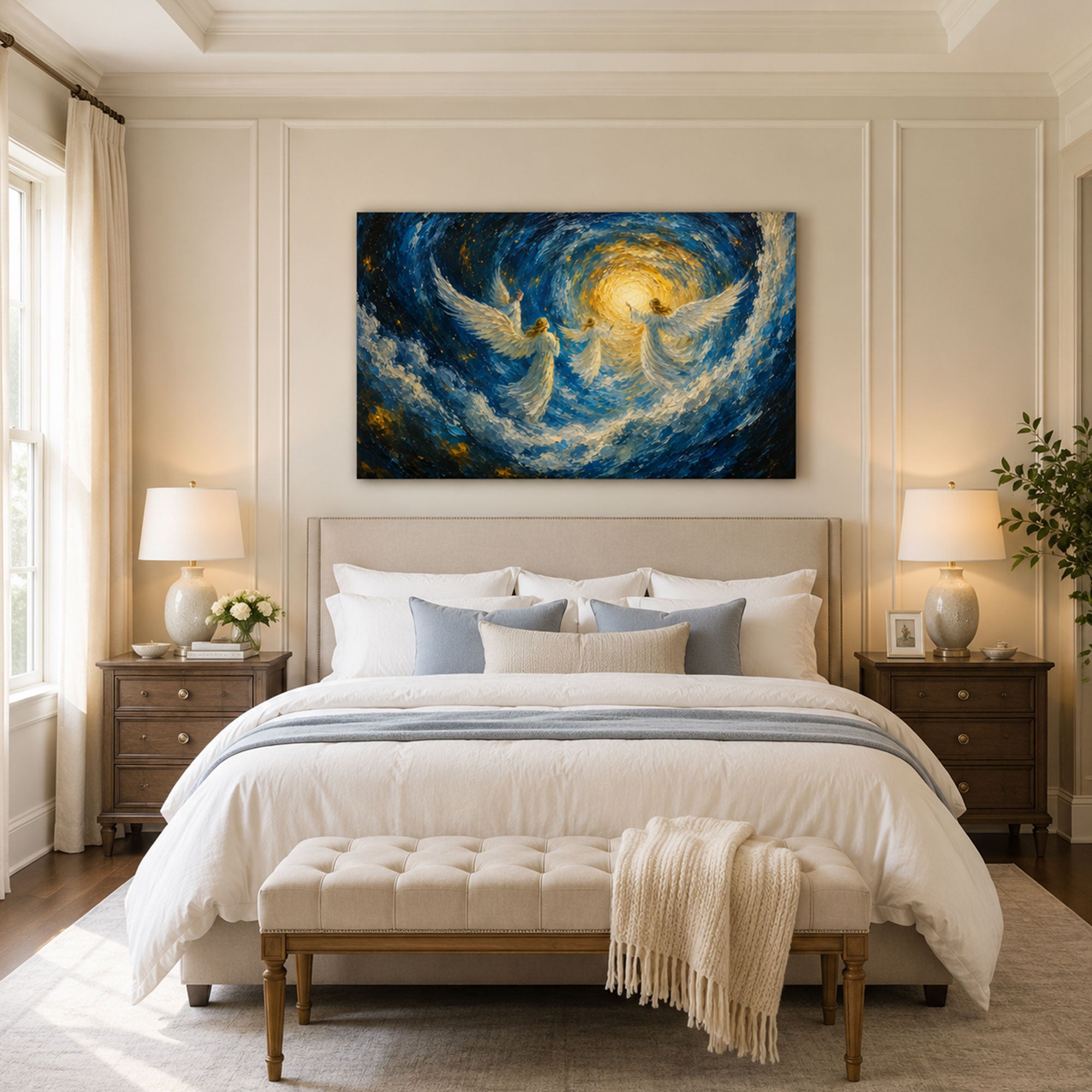 Heavenly Angels in Blue Light Canvas Print, Christian Home Decor