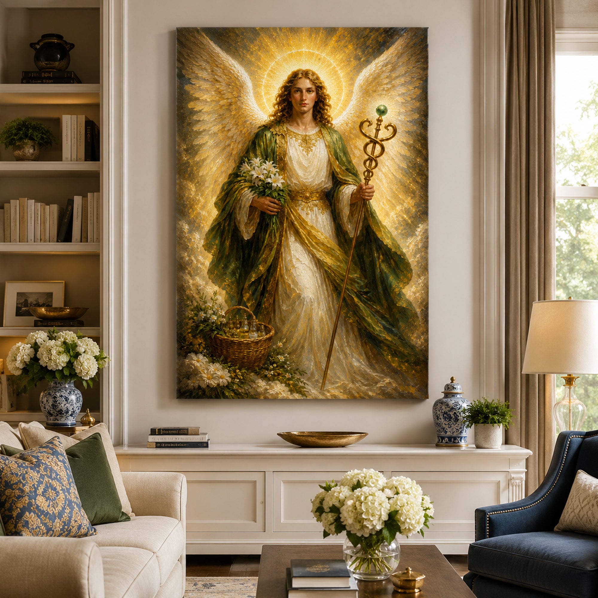 Archangel Raphael Healing Angel Canvas Print, Catholic Angel Wall Art, Faith Home Decor Gift