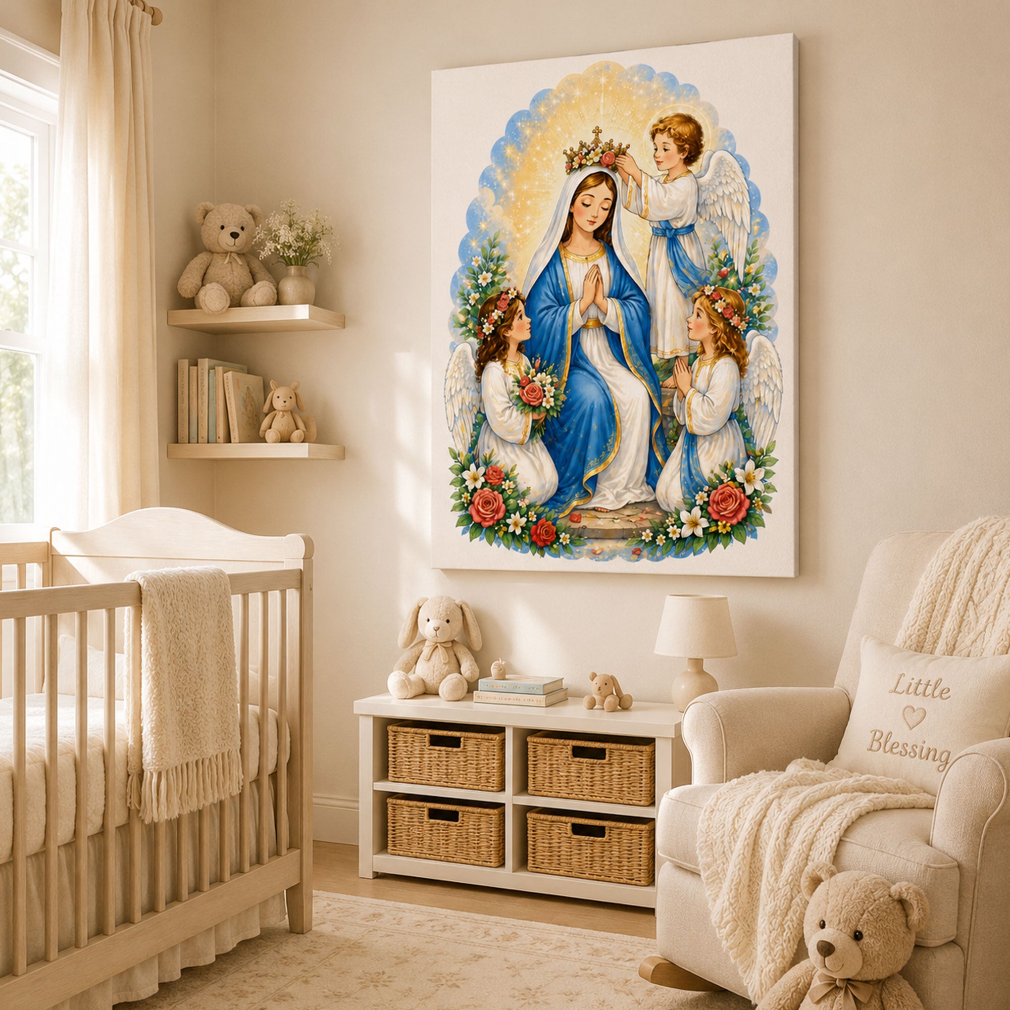 Coronation of the Blessed Virgin Canvas Print, Angelic Mary Christian Wall Art, Heavenly Catholic Faith Decor