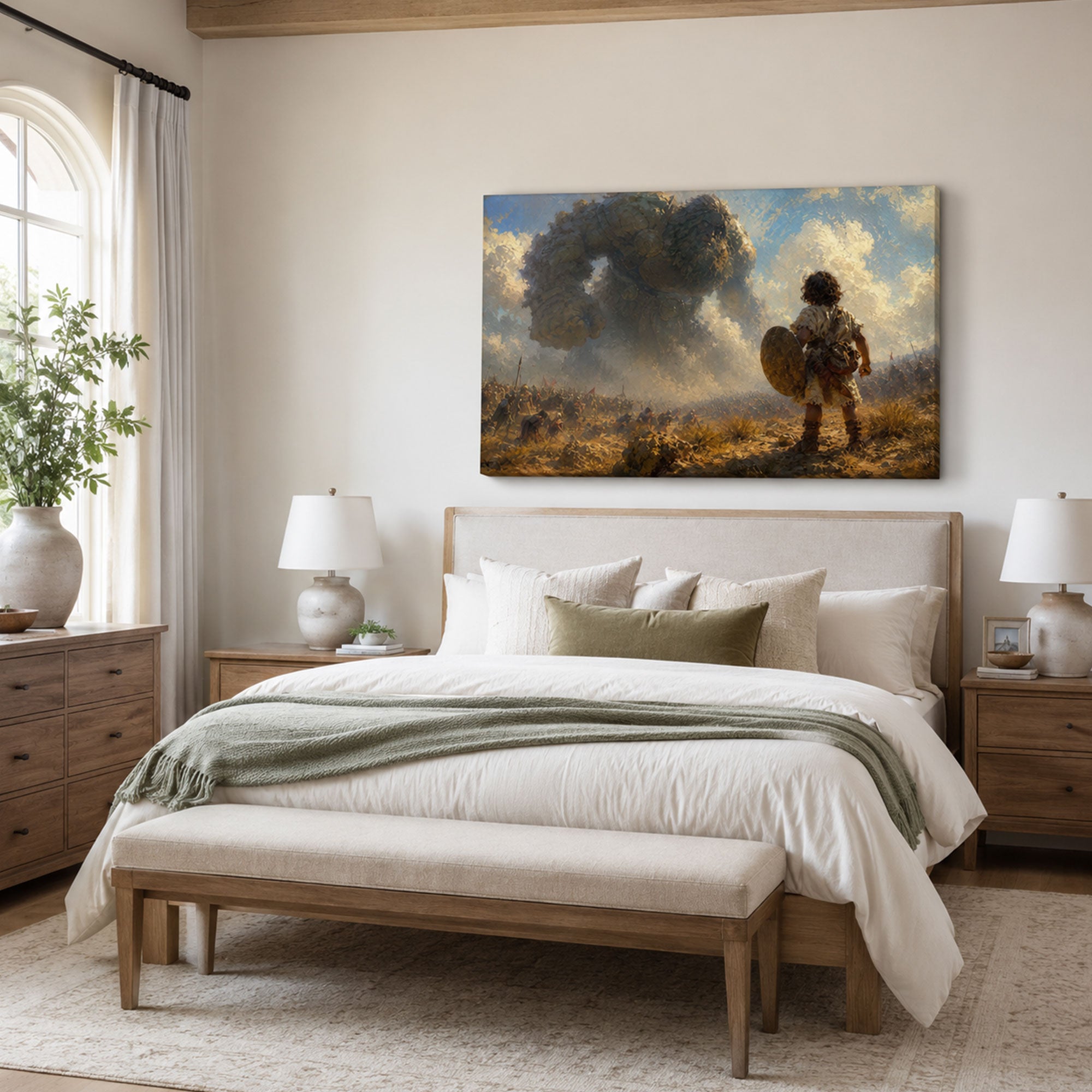 David and Goliath Canvas Print, Faith Over Fear Christian Wall Art, Biblical Battle Decor, Scripture Inspired Gift